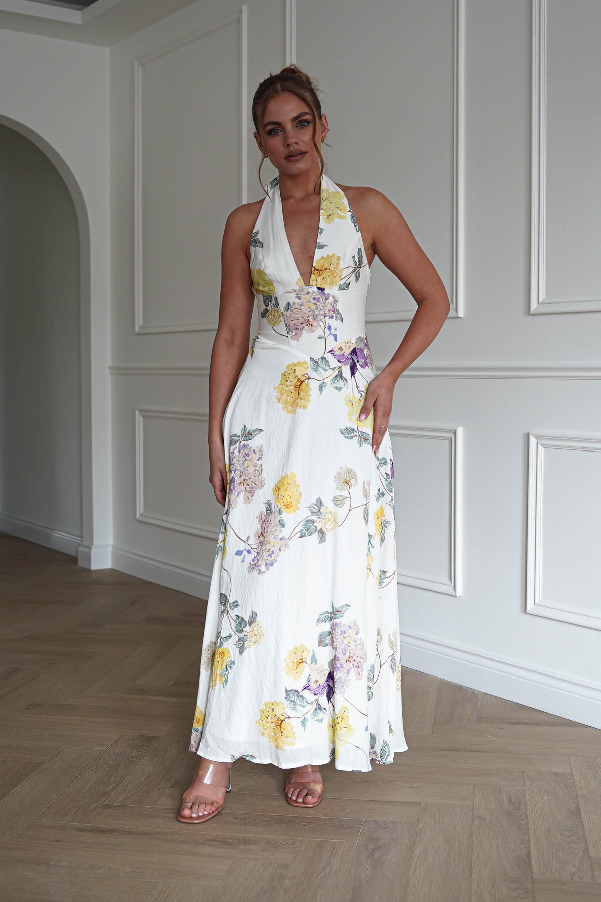 Charlotte Floral Pink Maxi Dress | White/Yellow-Oh Hello Clothing