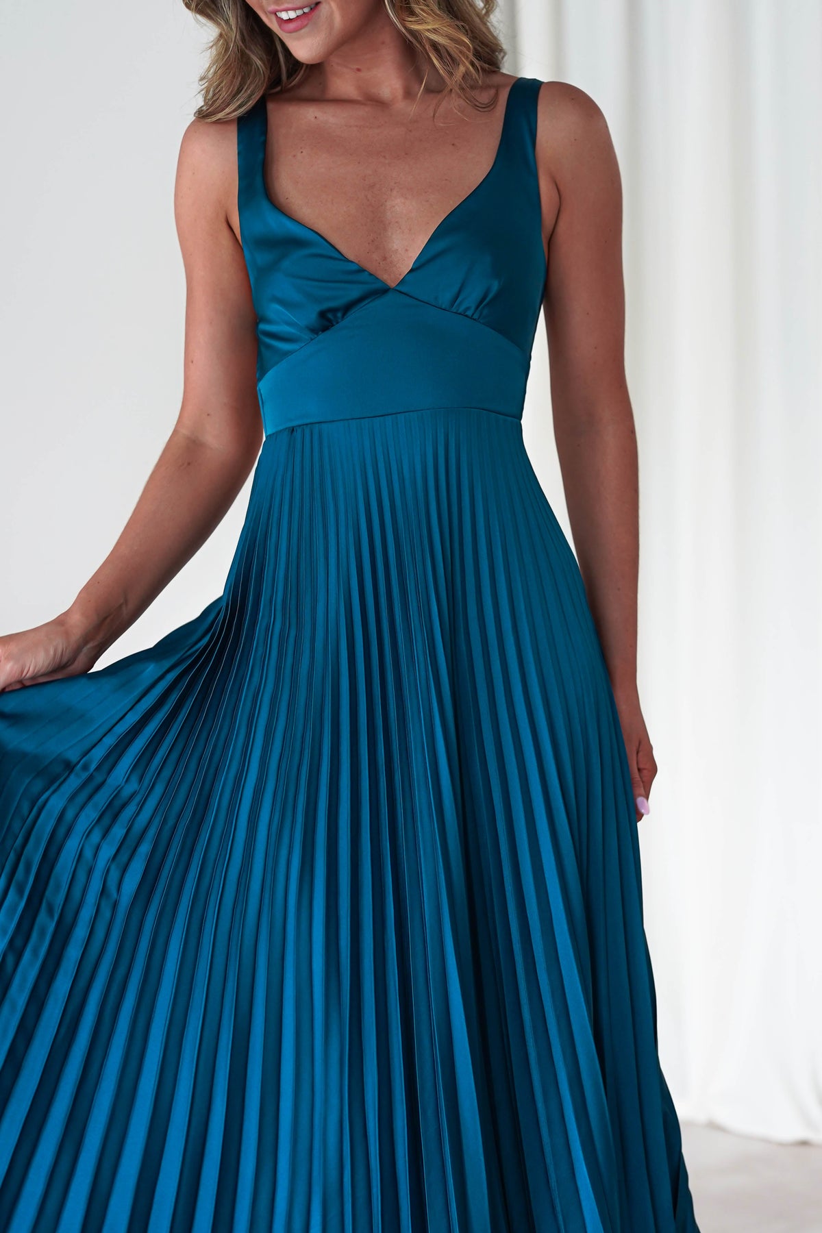 Cheri Pleated Midaxi Dress | Teal-Oh Hello Clothing