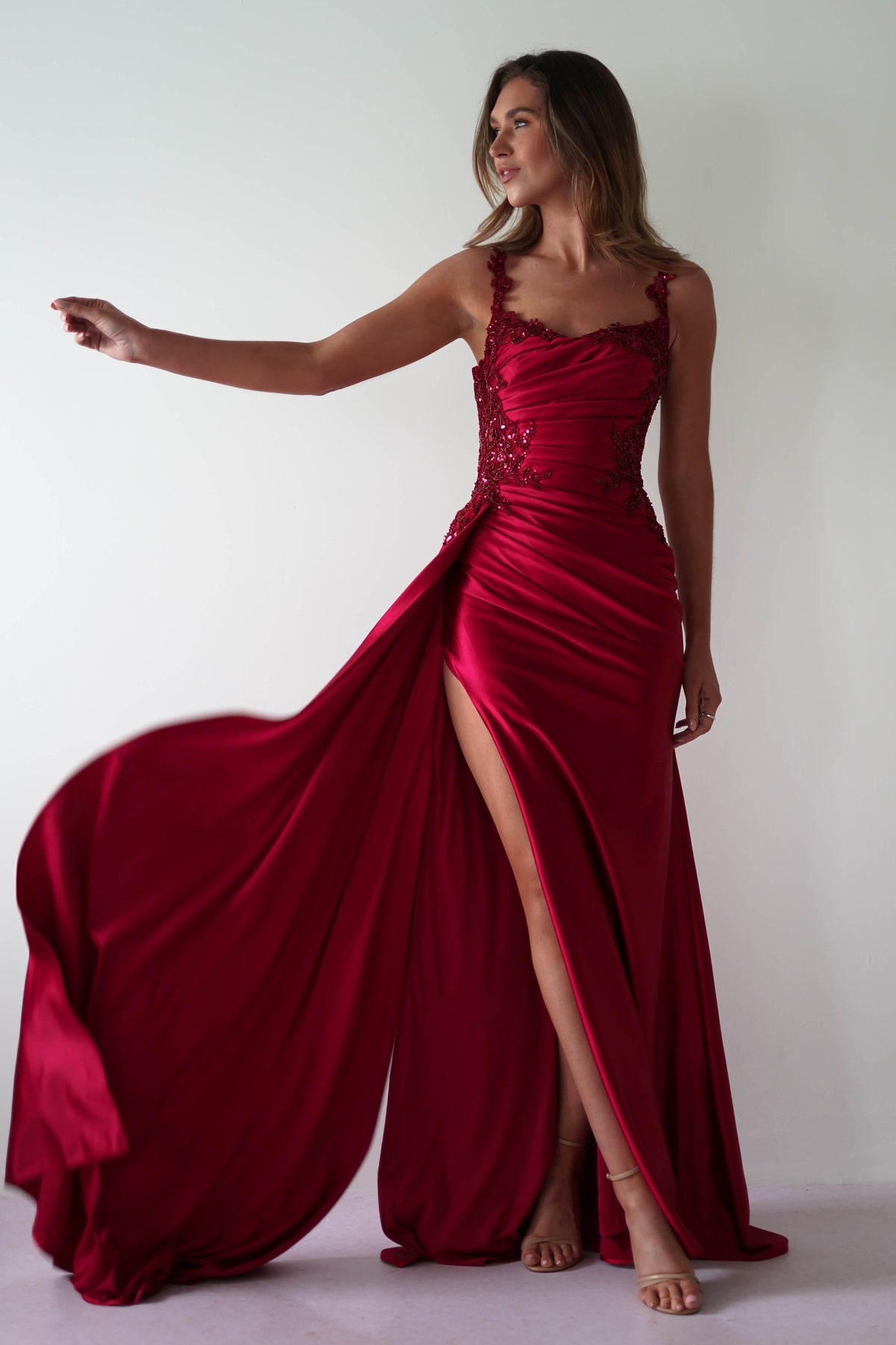 Cindy Pleated Bodice Gown | Burgundy-Oh Hello Clothing