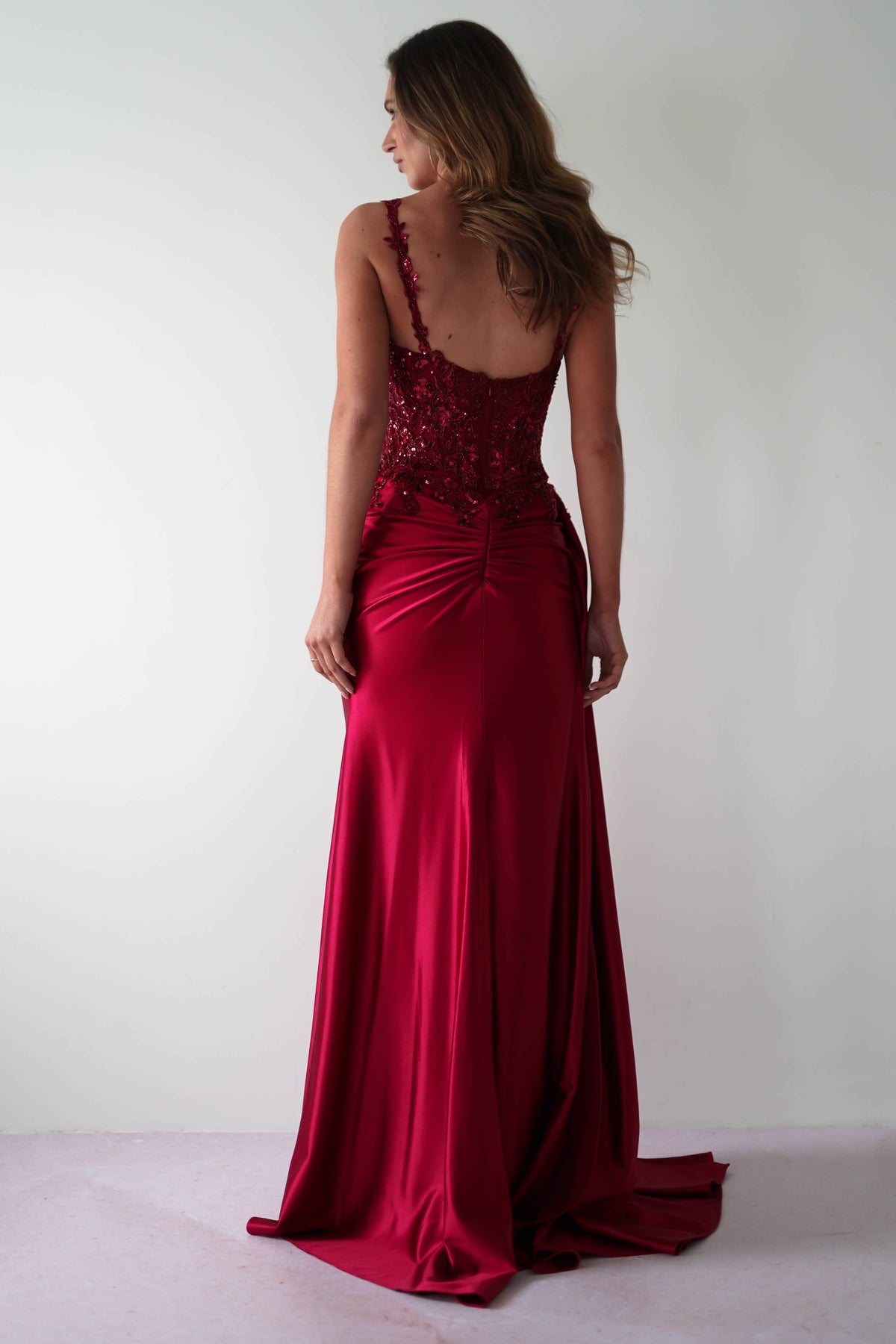 Cindy Pleated Bodice Gown | Burgundy-Oh Hello Clothing
