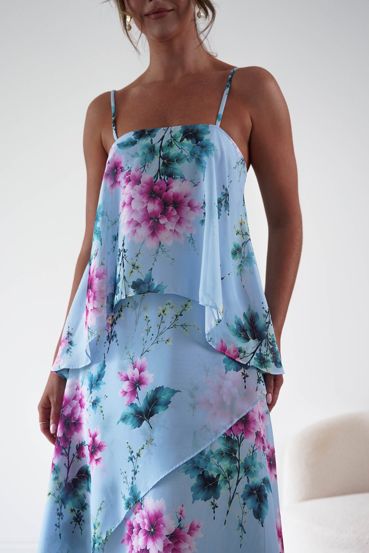 Clover Floral Layered Chiffon Maxi Dress | Blue-Oh Hello Clothing