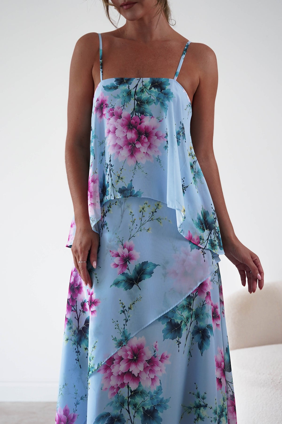 Clover Floral Layered Chiffon Maxi Dress | Blue-Oh Hello Clothing
