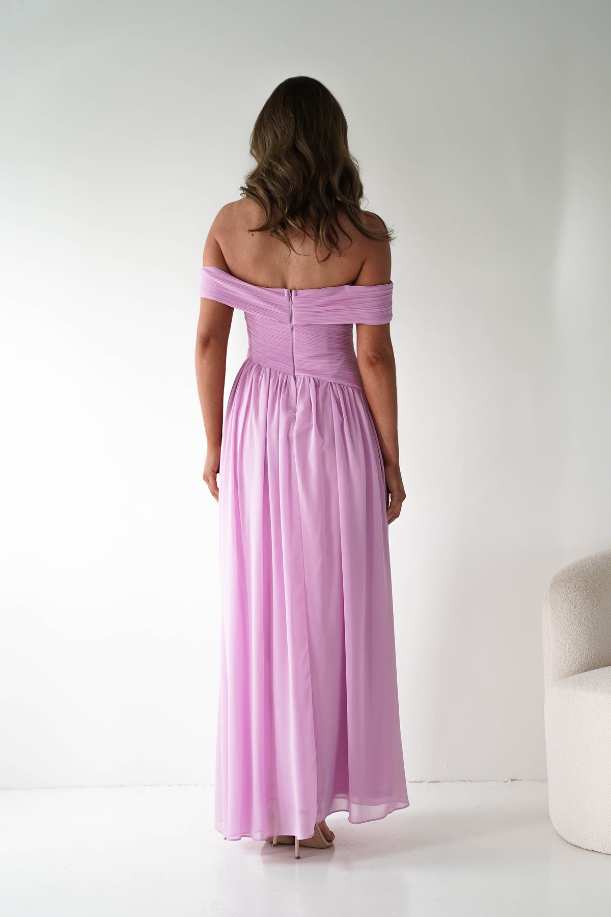 Connie Off The Shoulder Chiffon Maxi Dress | Pink-Oh Hello Clothing