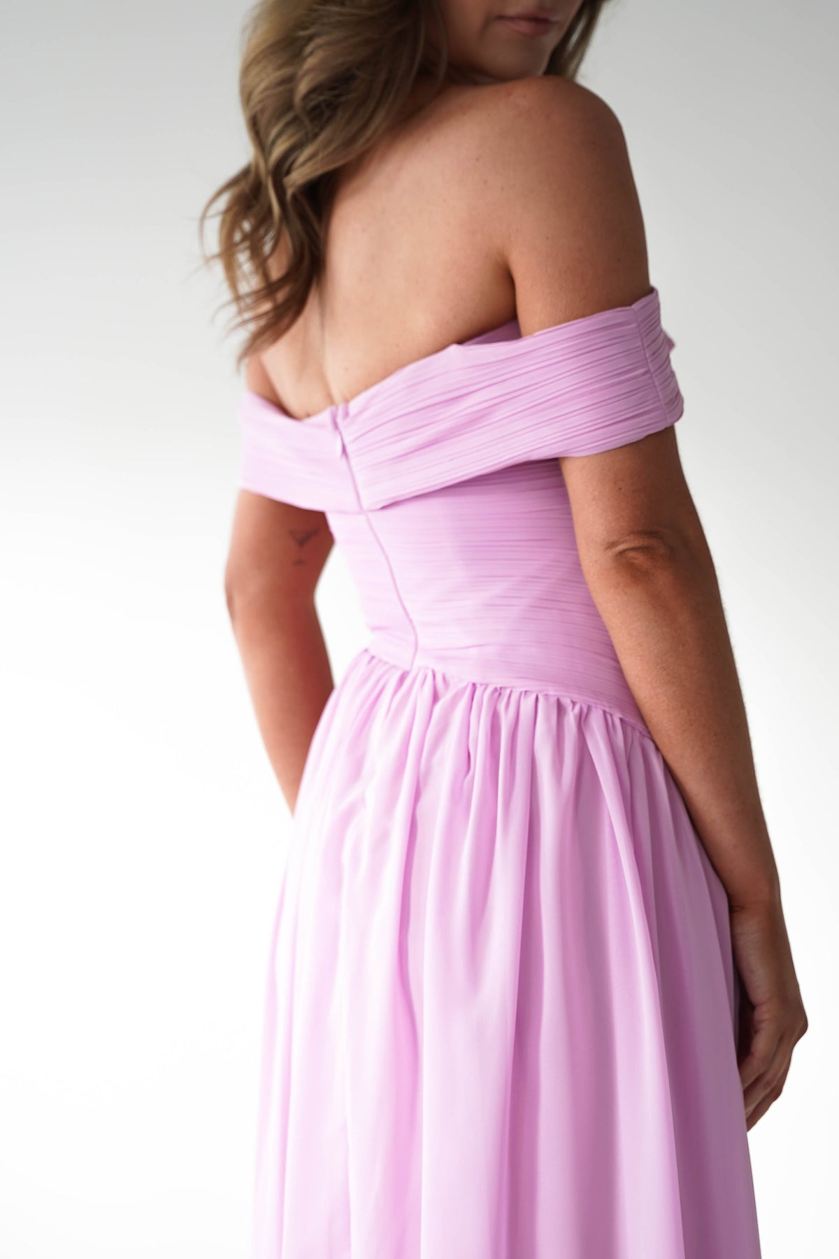 Connie Off The Shoulder Chiffon Maxi Dress | Pink-Oh Hello Clothing