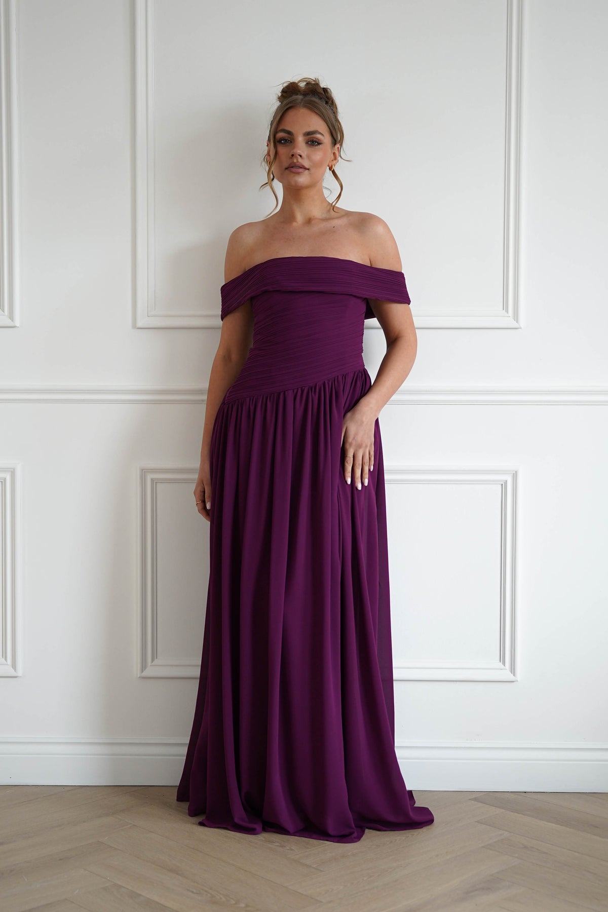 Connie Off The Shoulder Chiffon Maxi Dress | Plum-Oh Hello Clothing
