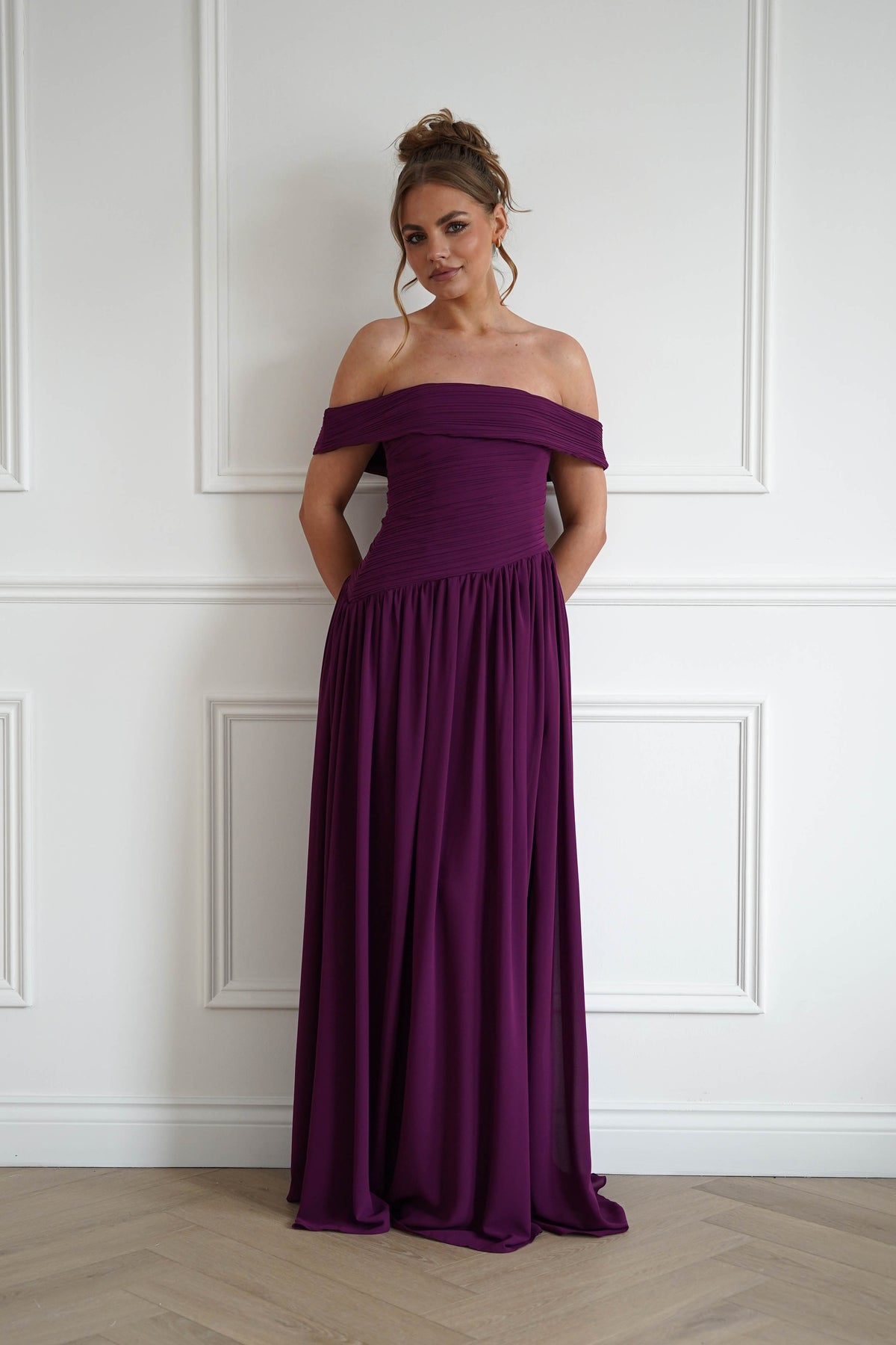 Connie Off The Shoulder Chiffon Maxi Dress | Plum-Oh Hello Clothing