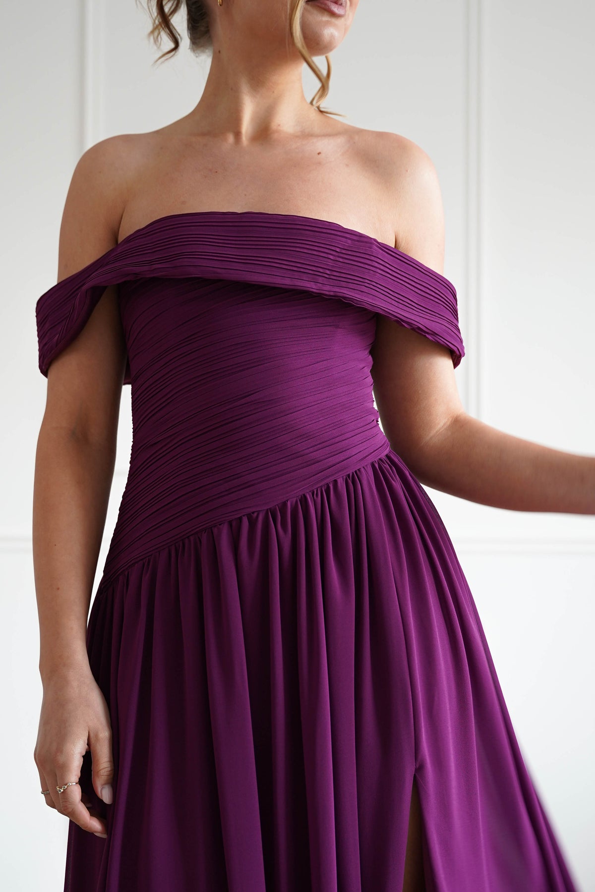 Connie Off The Shoulder Chiffon Maxi Dress | Plum-Oh Hello Clothing