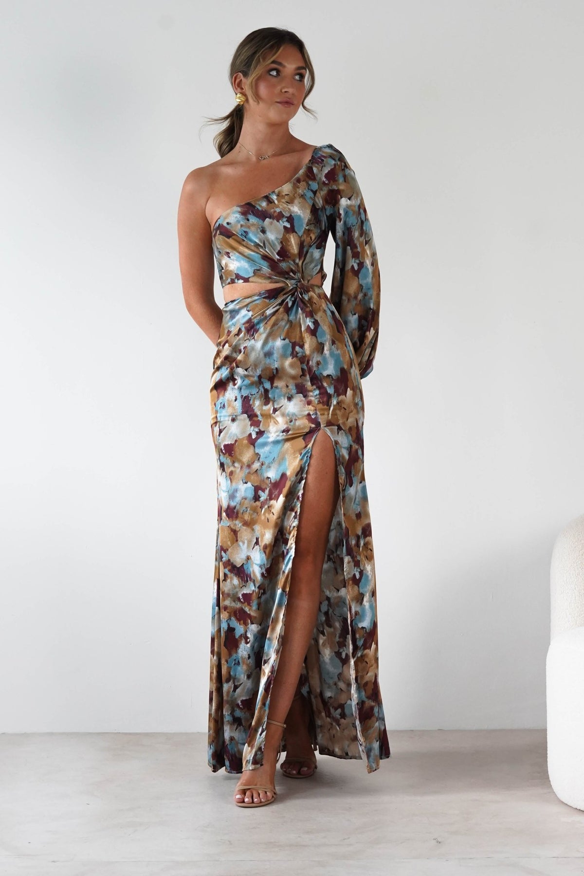 Corina One Sleeve Maxi Dress | Mixed Print-Oh Hello Clothing