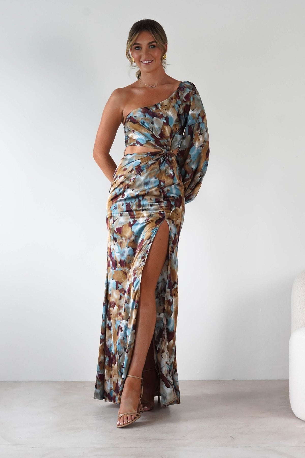 Corina One Sleeve Maxi Dress | Mixed Print-Oh Hello Clothing