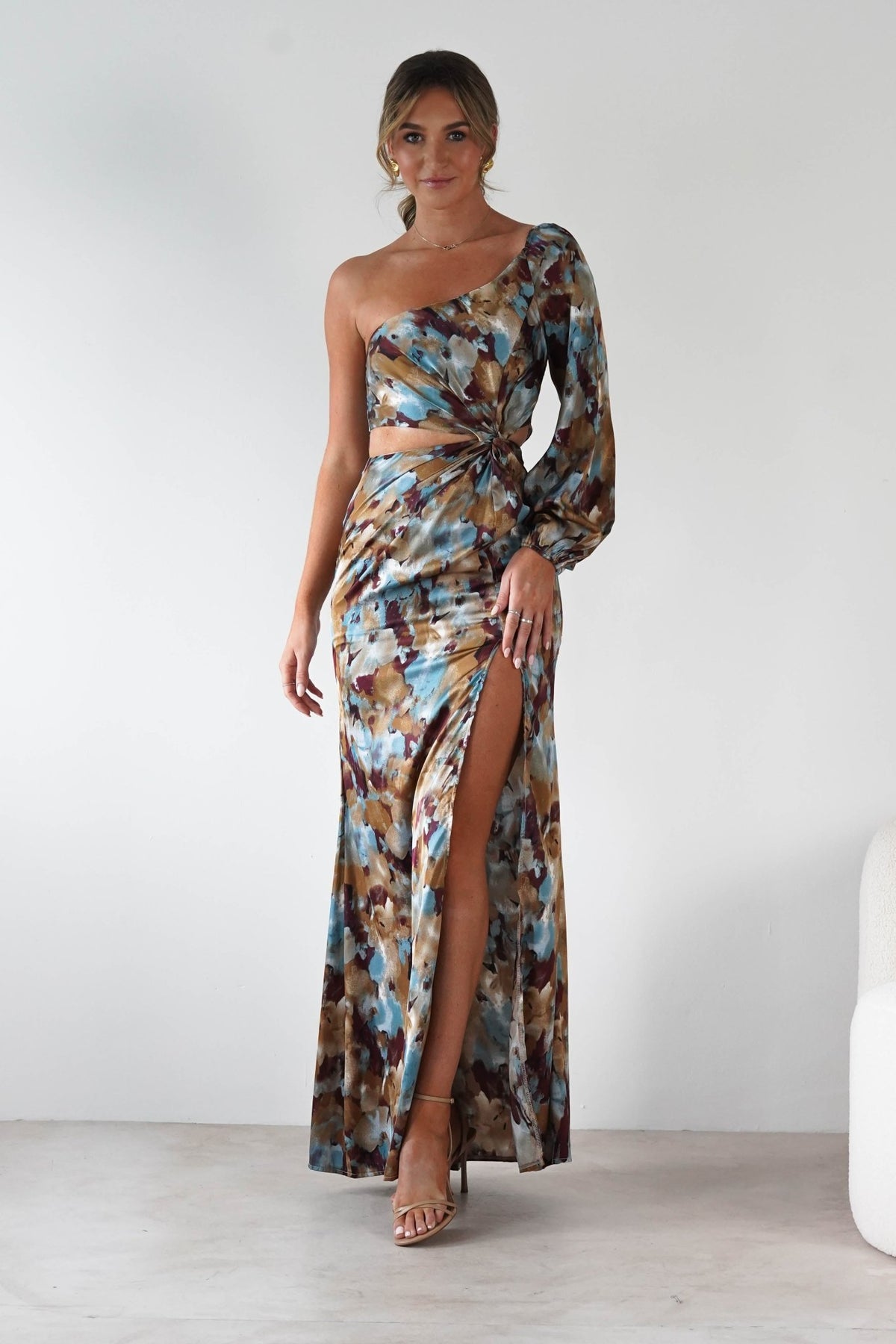 Corina One Sleeve Maxi Dress | Mixed Print-Oh Hello Clothing