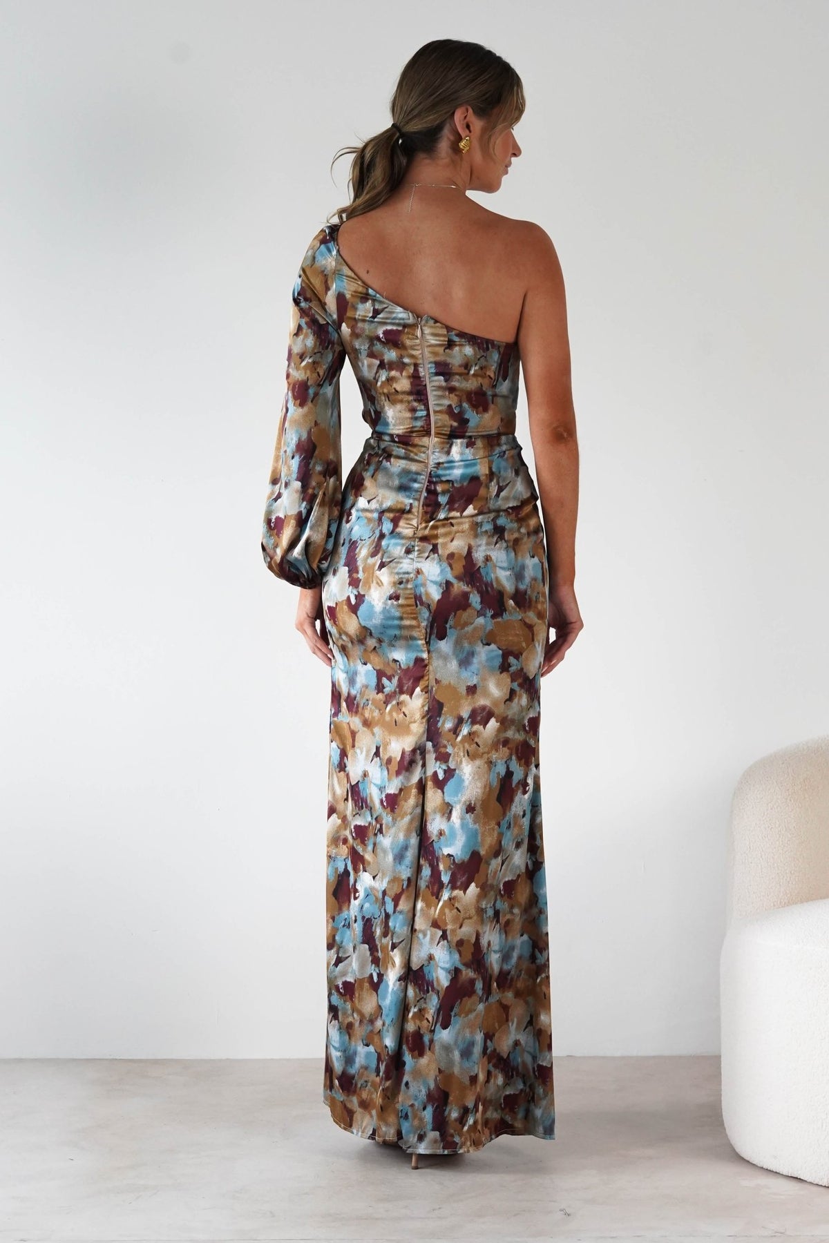Corina One Sleeve Maxi Dress | Mixed Print-Oh Hello Clothing