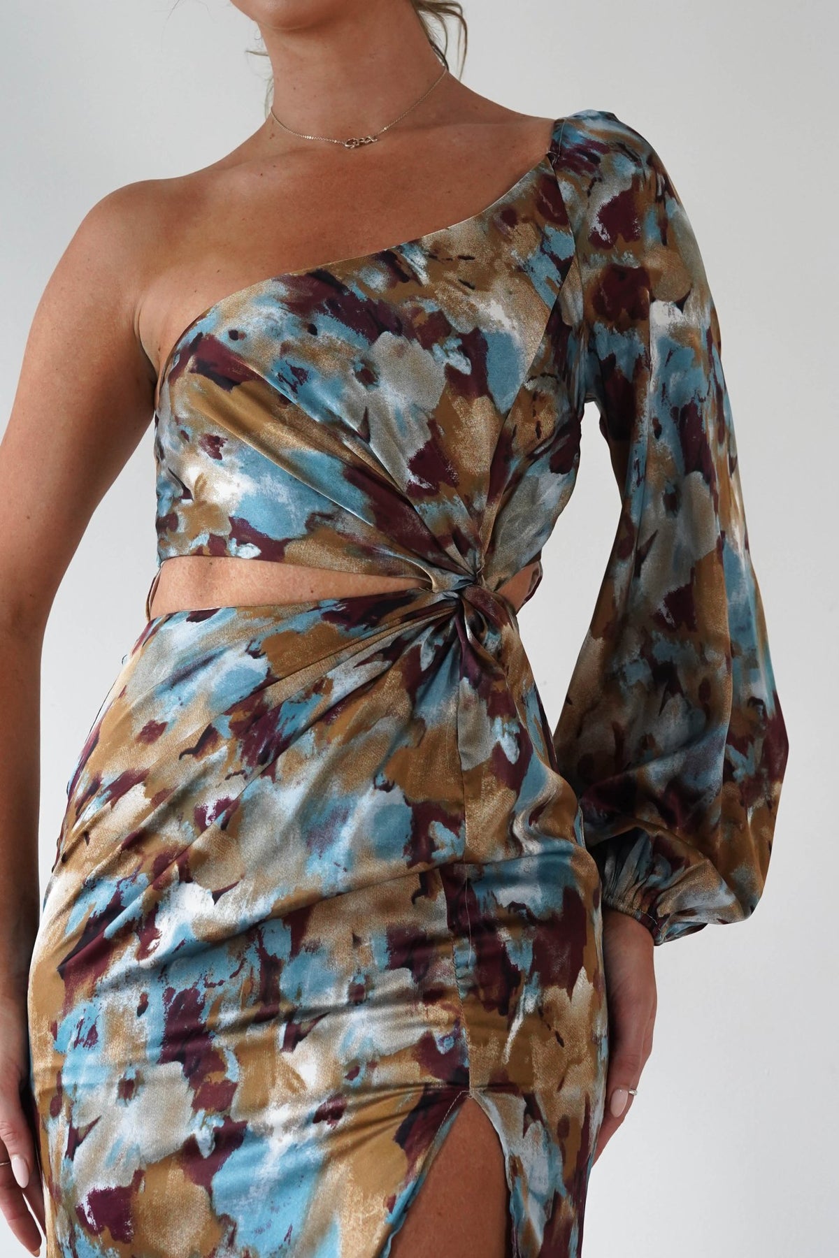 Corina One Sleeve Maxi Dress | Mixed Print-Oh Hello Clothing