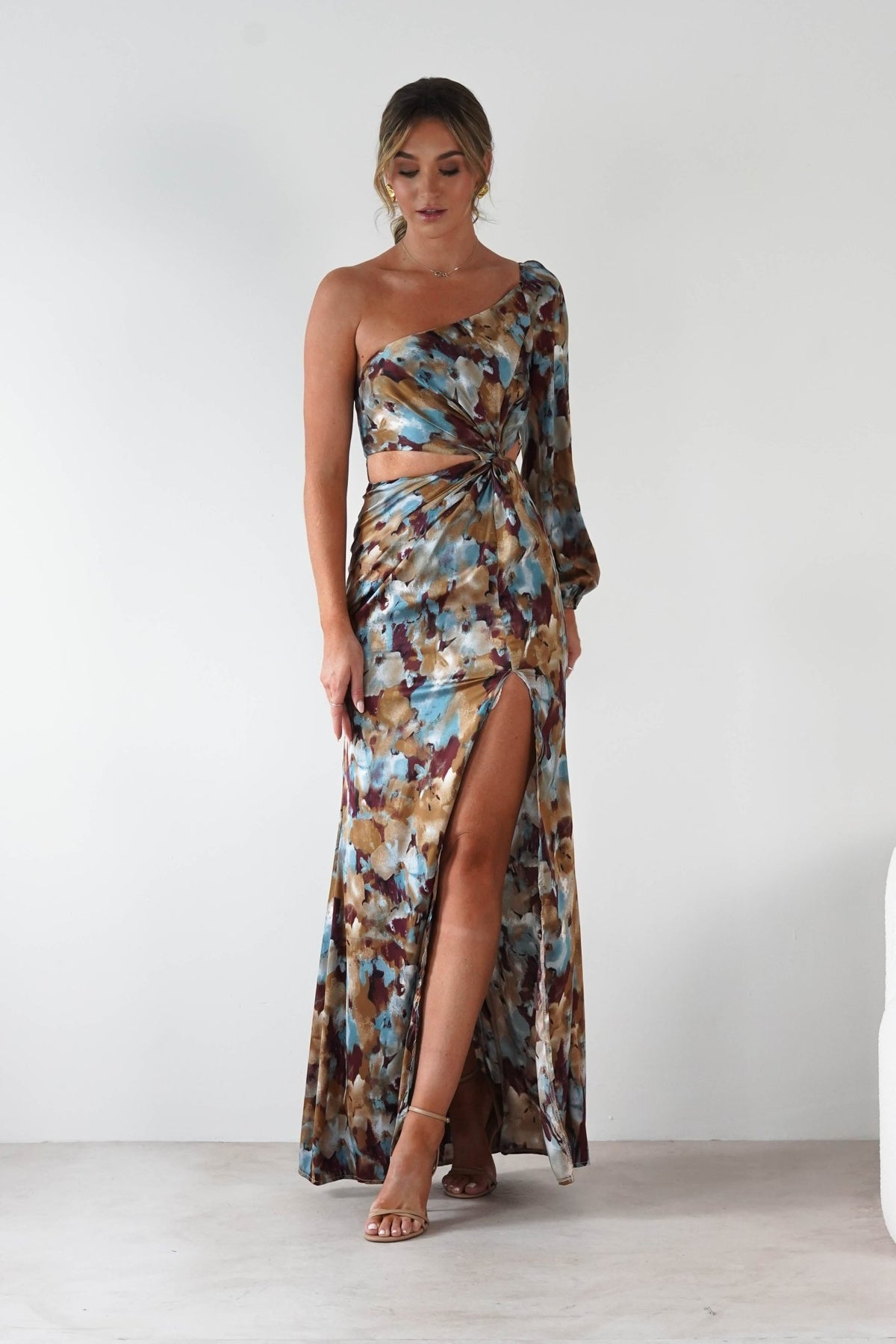 Corina One Sleeve Maxi Dress | Mixed Print-Oh Hello Clothing