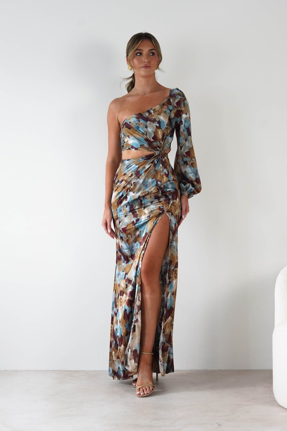 Corina One Sleeve Maxi Dress | Mixed Print-Oh Hello Clothing