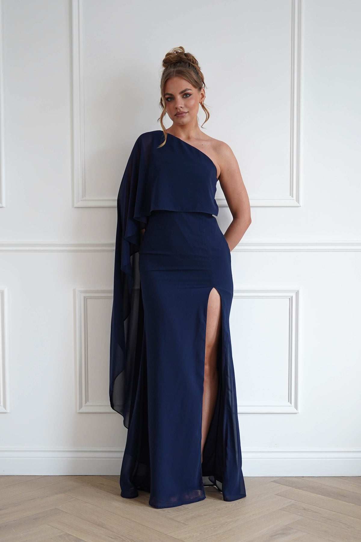 Criselda One Shoulder Chiffon Maxi Dress | Navy-Oh Hello Clothing