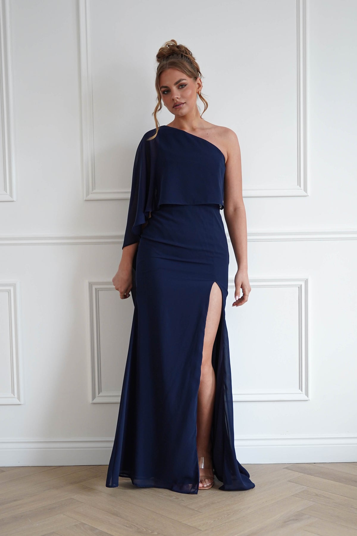 Criselda One Shoulder Chiffon Maxi Dress | Navy-Oh Hello Clothing