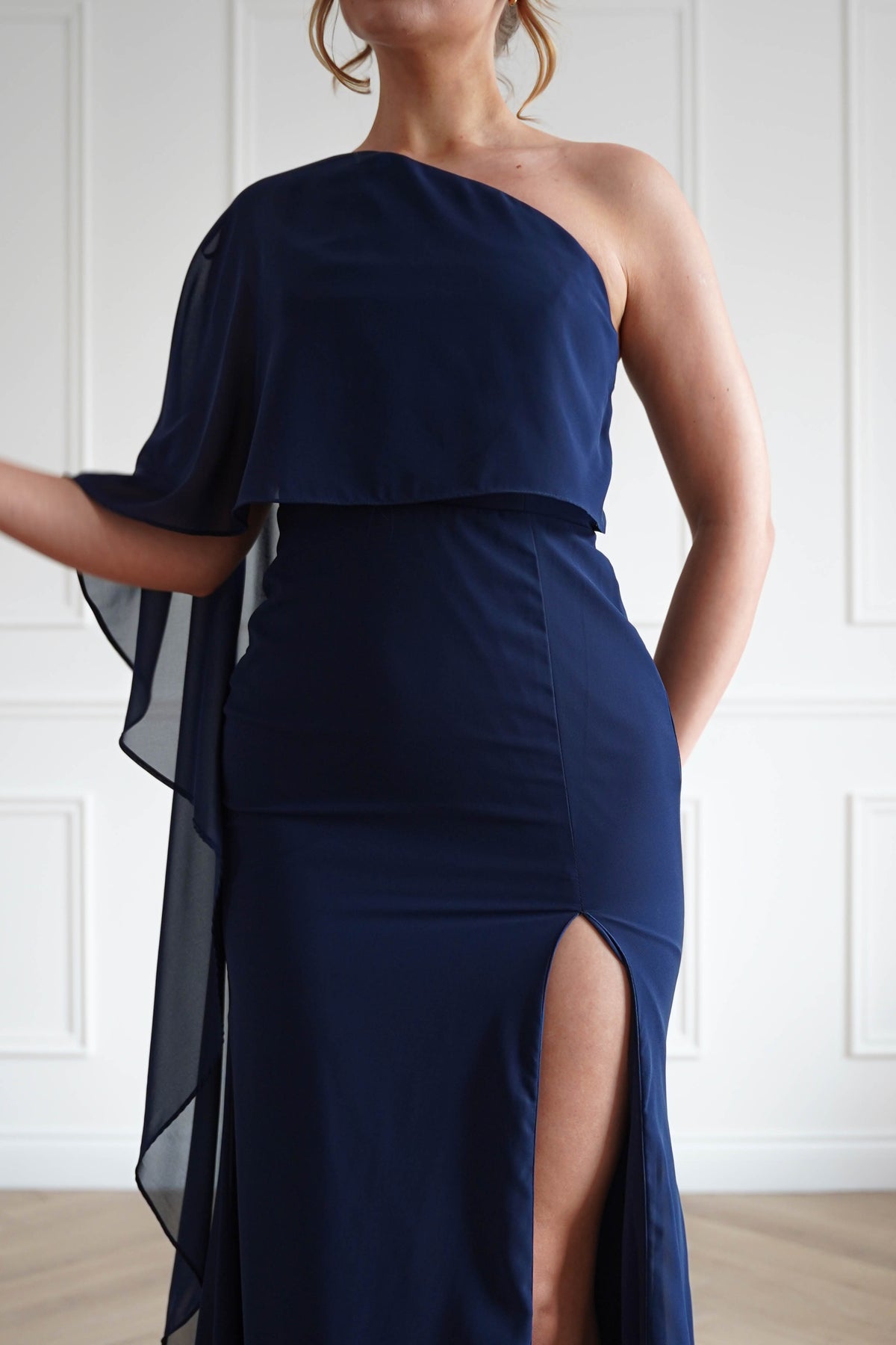 Criselda One Shoulder Chiffon Maxi Dress | Navy-Oh Hello Clothing