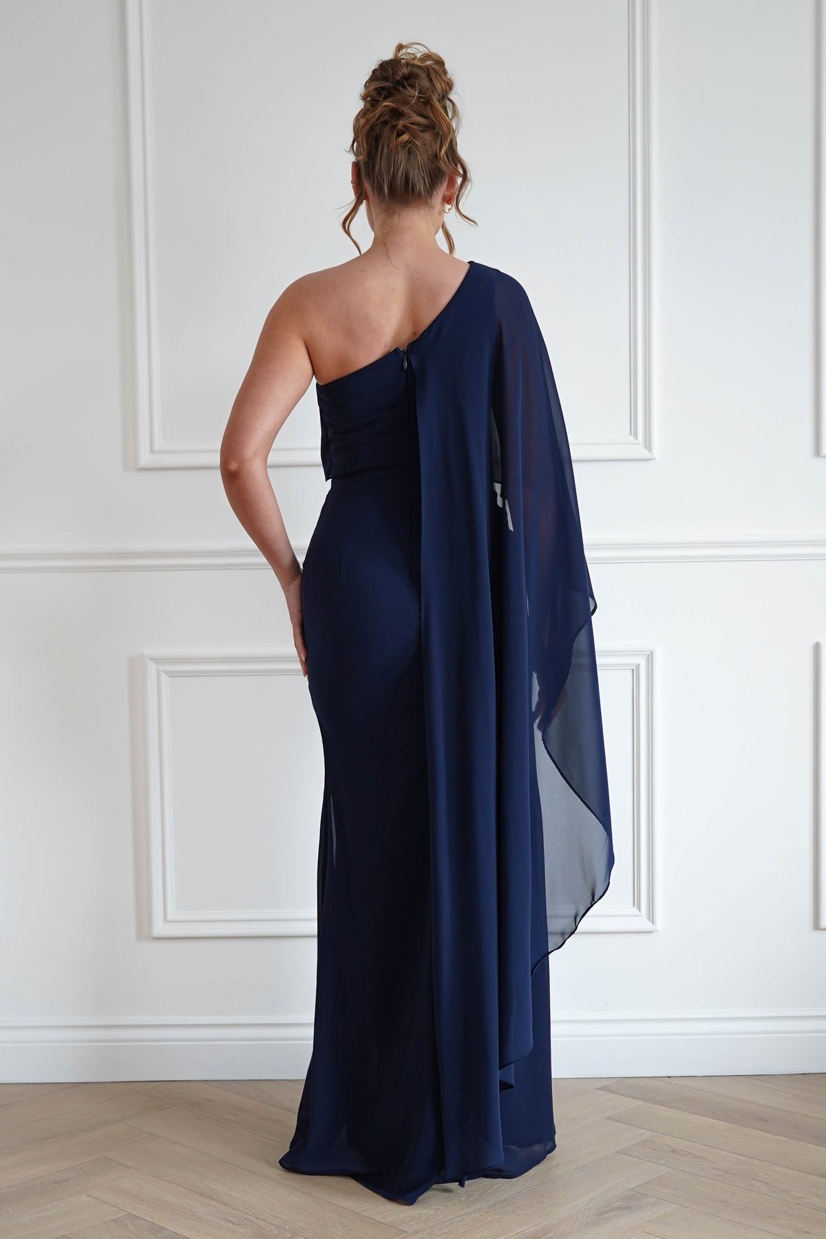 Criselda One Shoulder Chiffon Maxi Dress | Navy-Oh Hello Clothing