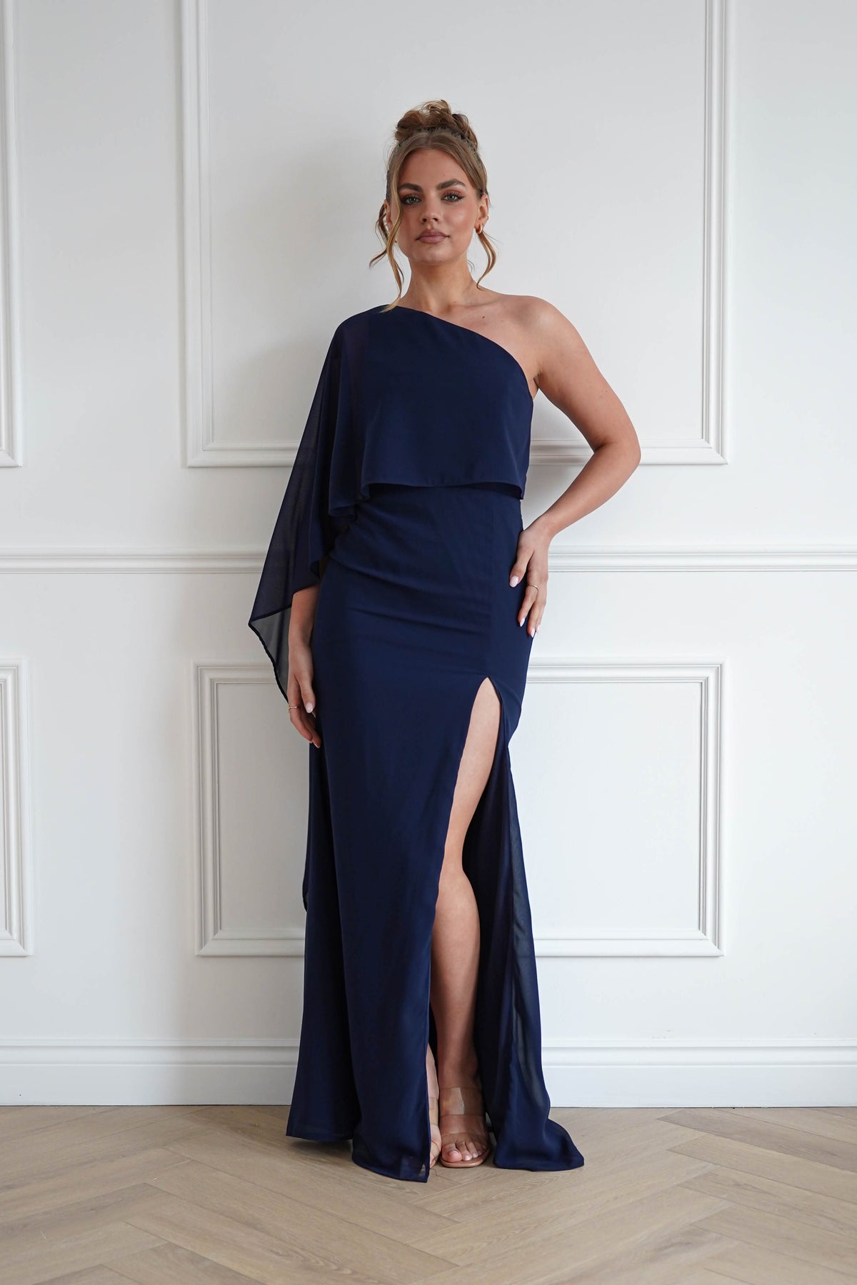 Criselda One Shoulder Chiffon Maxi Dress | Navy-Oh Hello Clothing