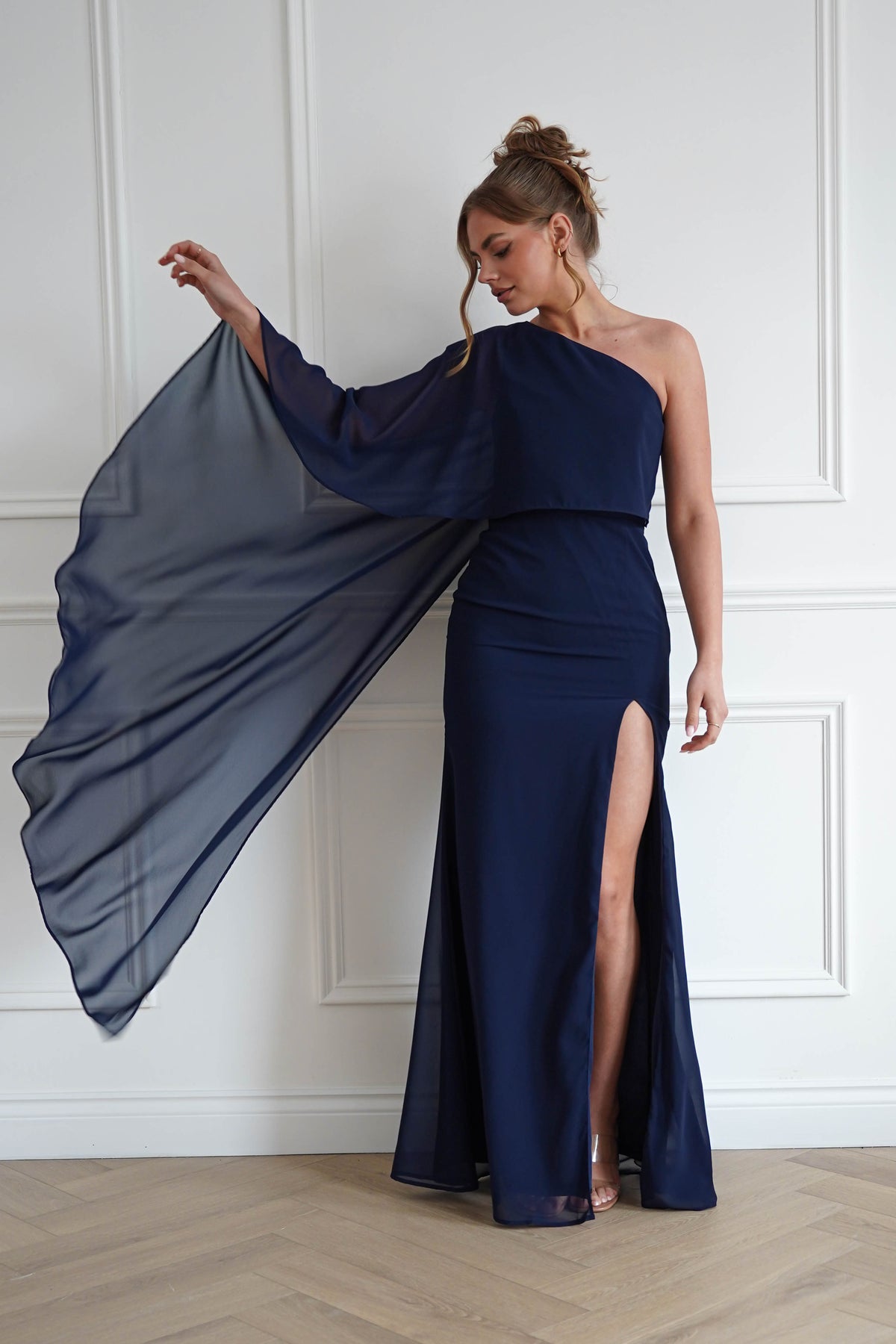 Criselda One Shoulder Chiffon Maxi Dress | Navy-Oh Hello Clothing