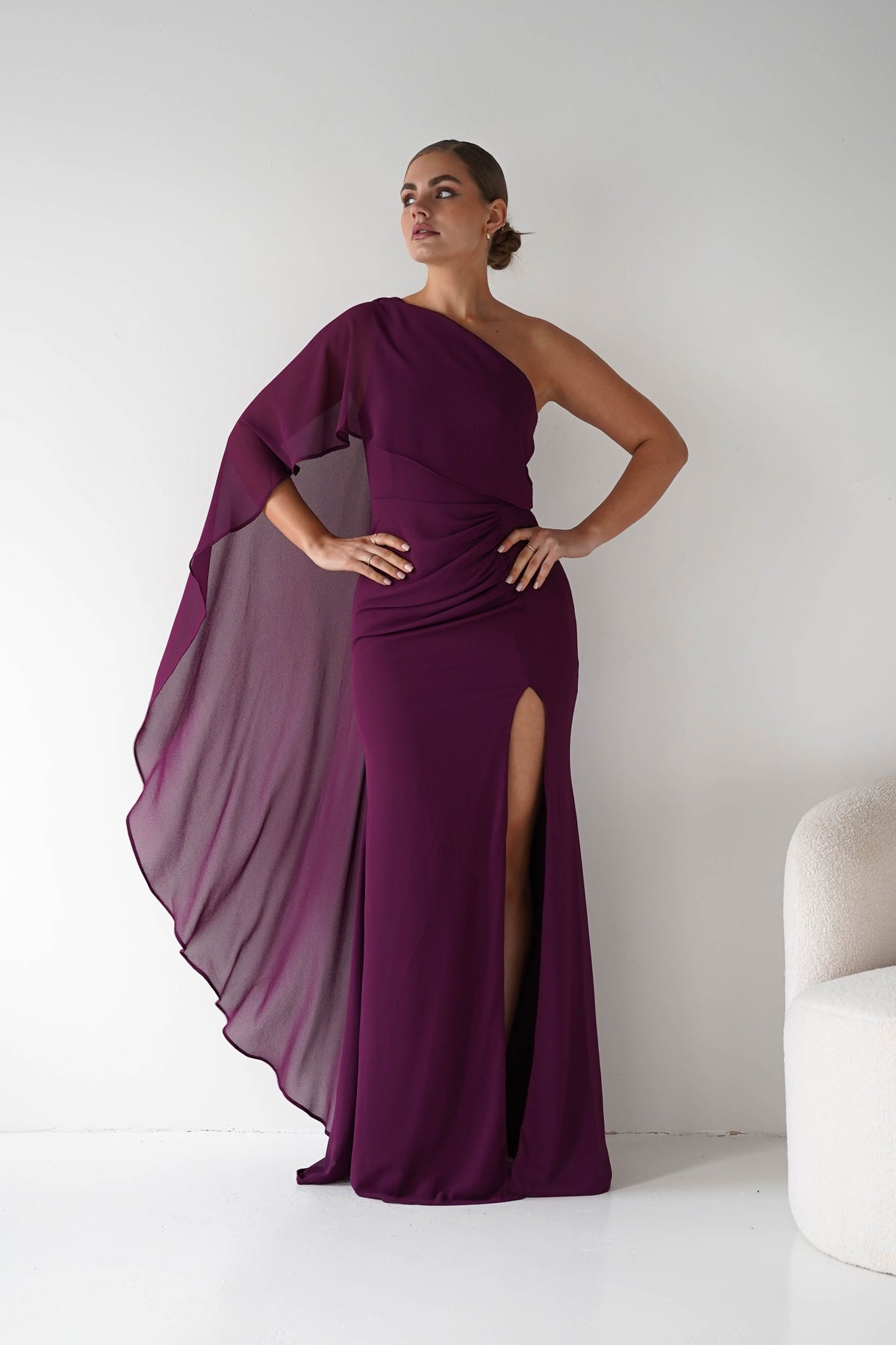 Criselda One Shoulder Chiffon Maxi Dress | Plum-Oh Hello Clothing