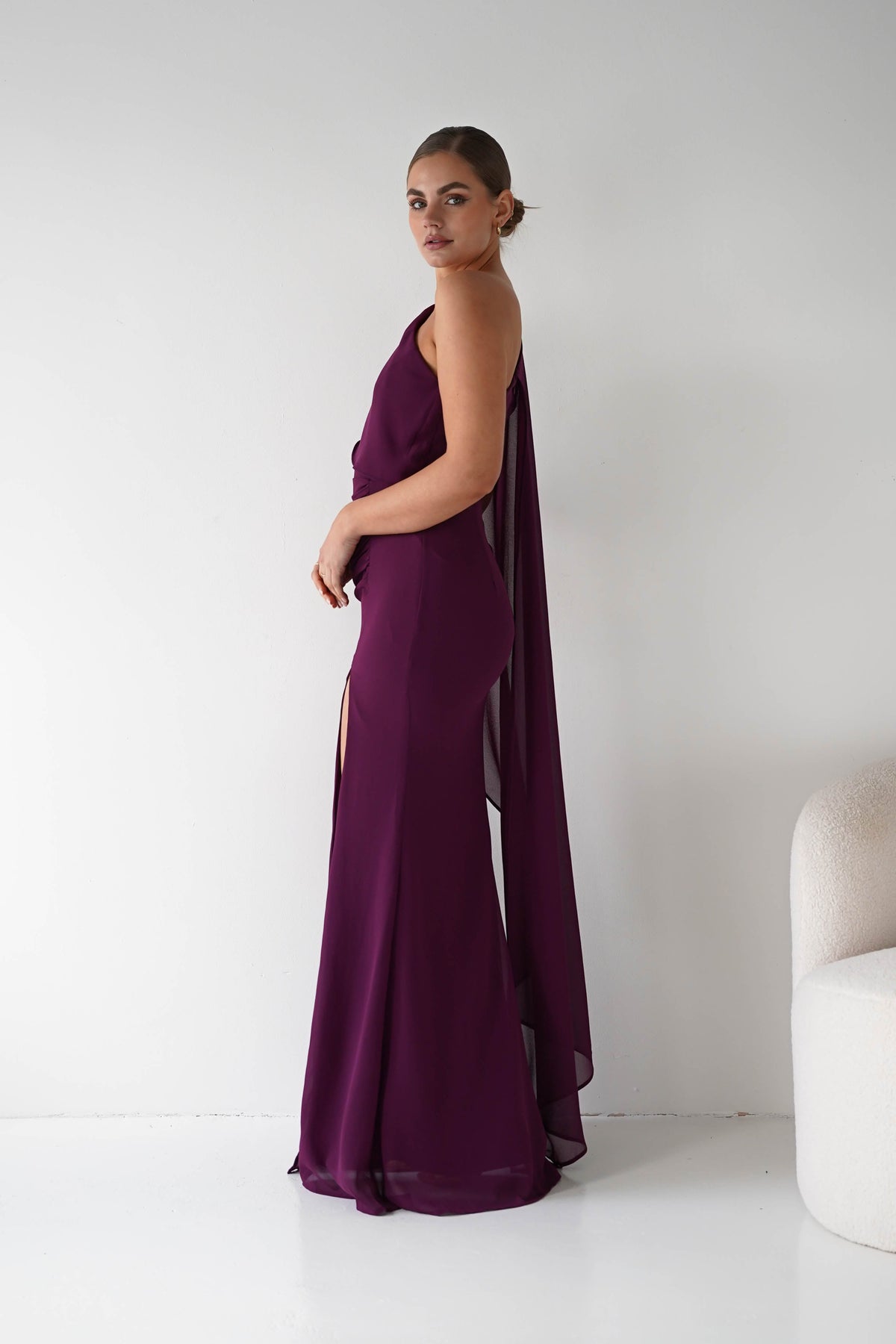 Criselda One Shoulder Chiffon Maxi Dress | Plum-Oh Hello Clothing
