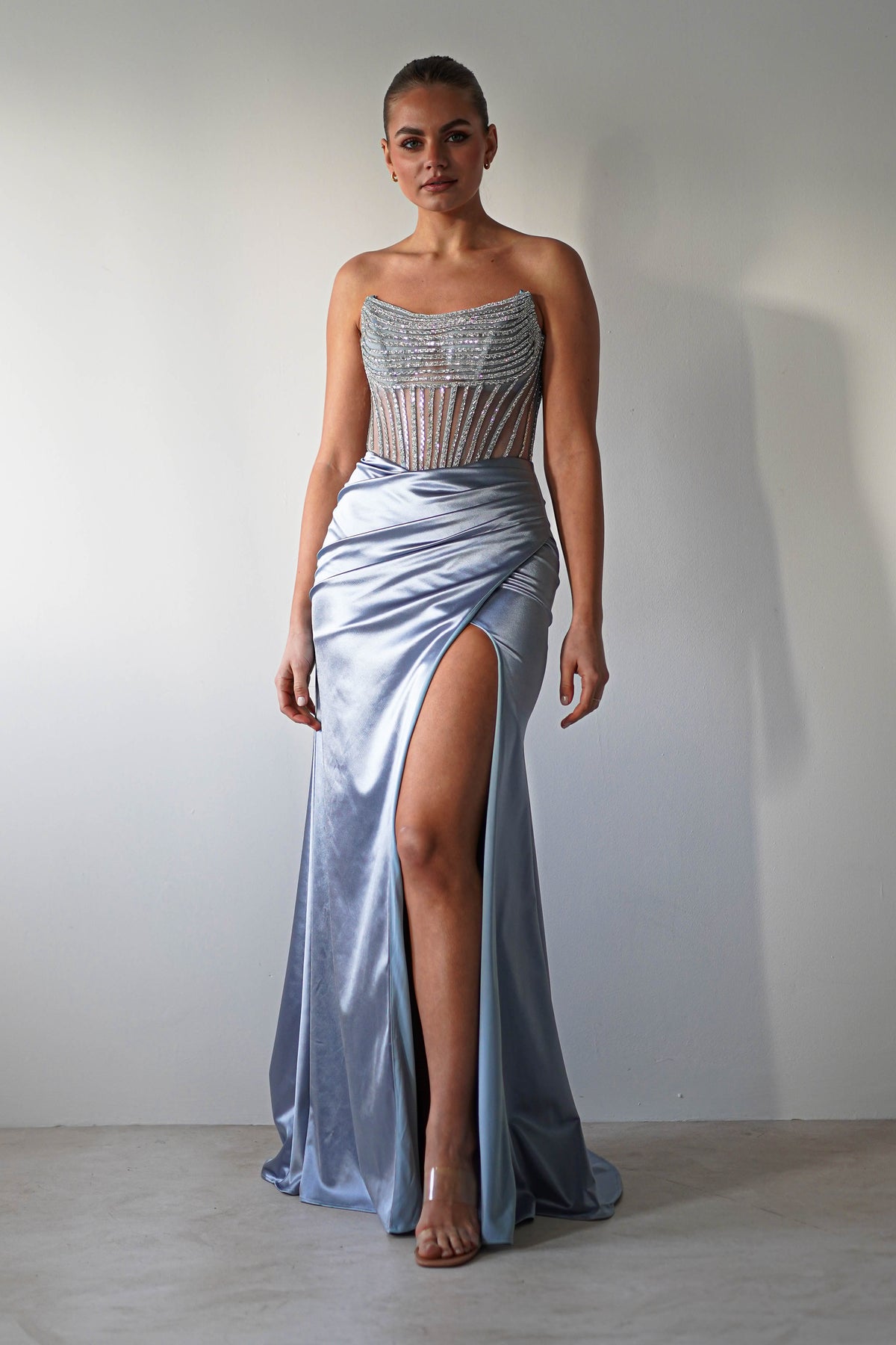 Crystal Bodycon Embellished Gown | Blue-Oh Hello Clothing