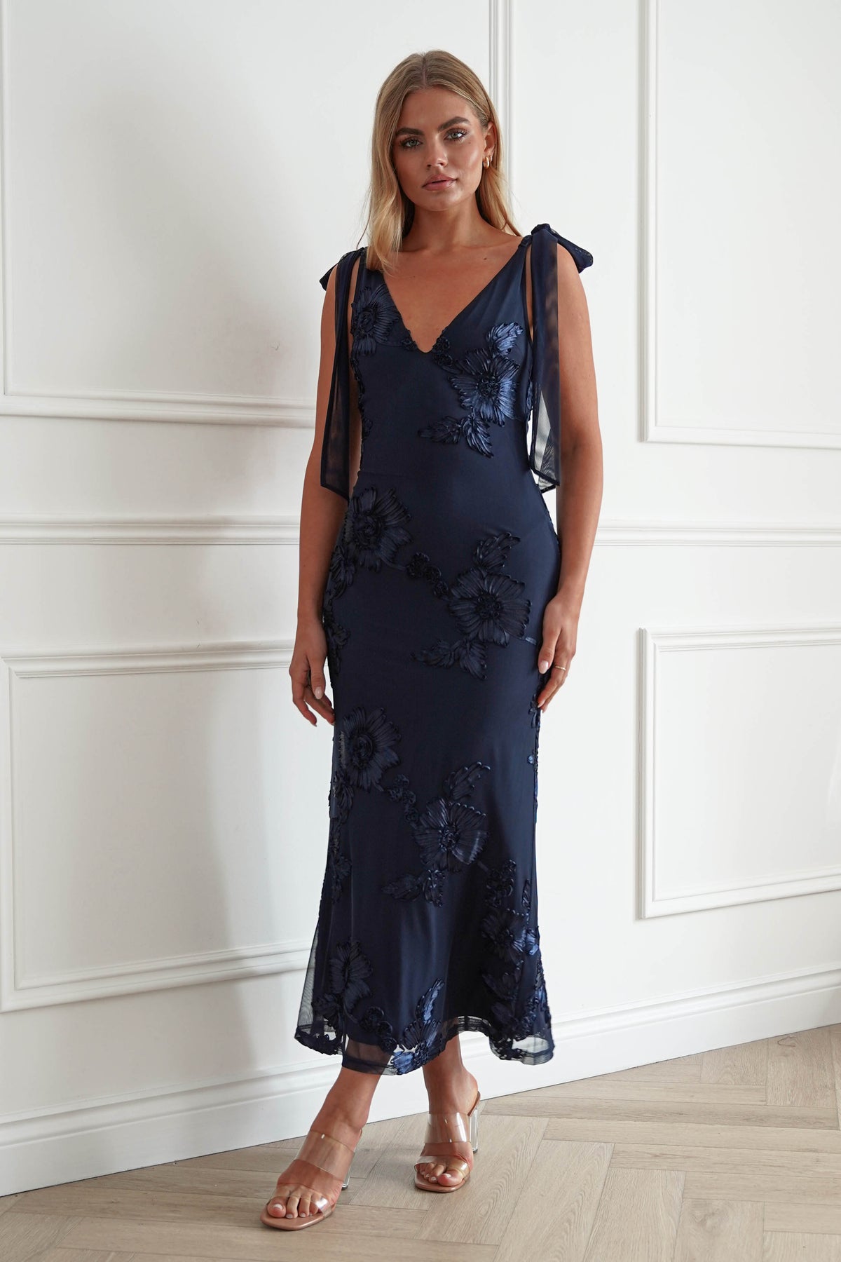 Cyra Floral Appliqué Maxi Dress | Navy-Oh Hello Clothing