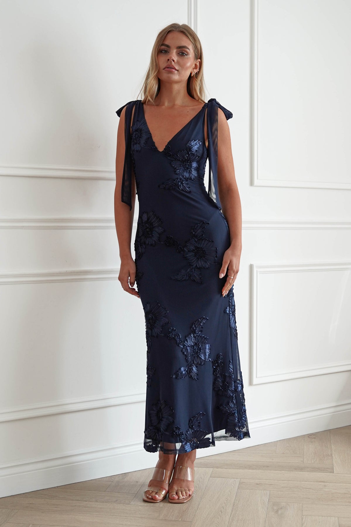 Cyra Floral Appliqué Maxi Dress | Navy-Oh Hello Clothing