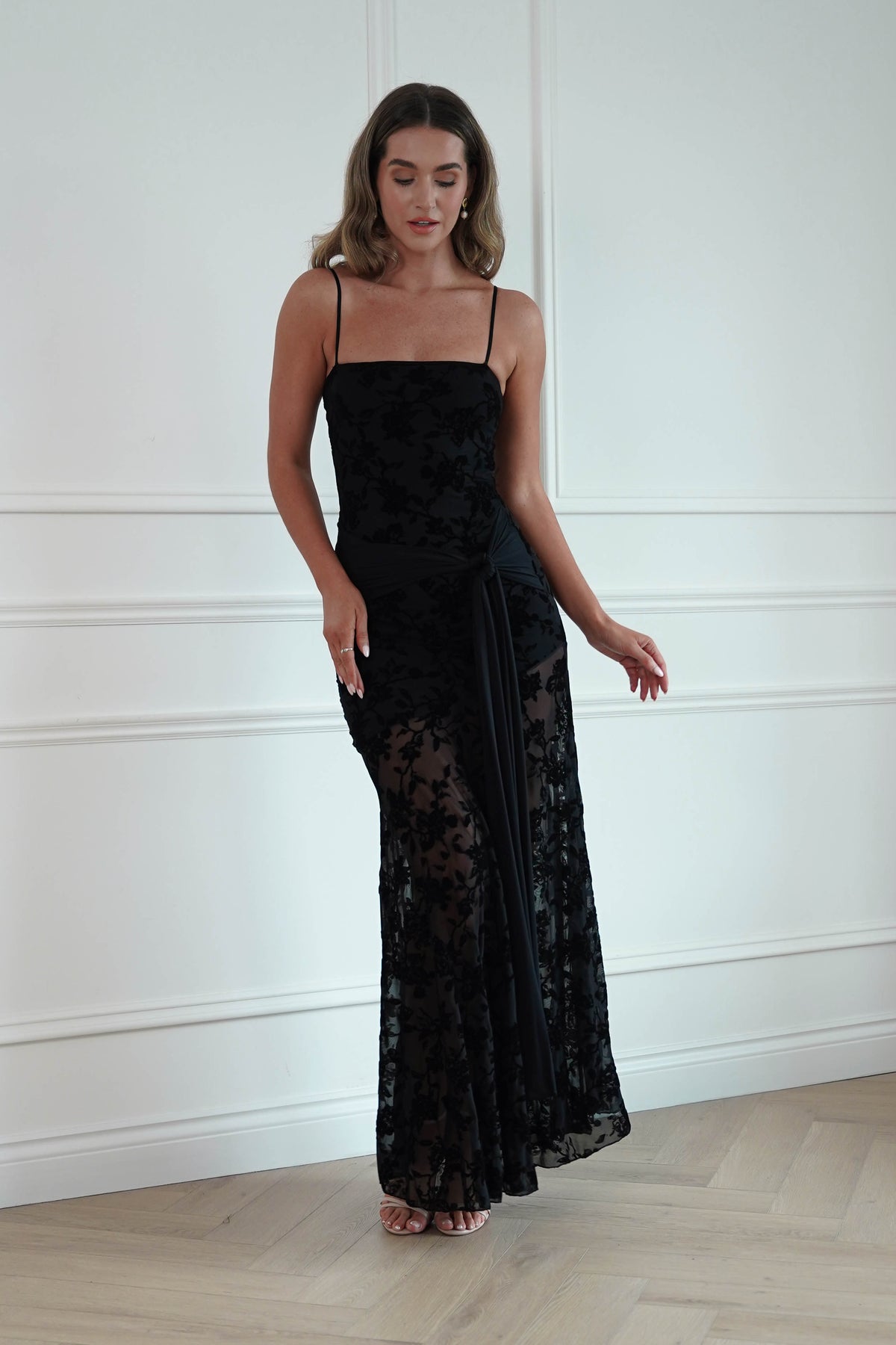 Florence Floral Lace Maxi Dress in Black