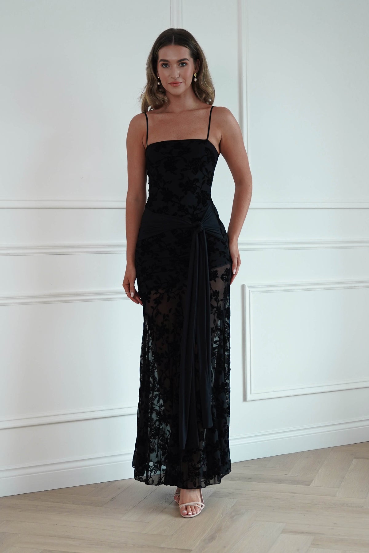 Florence Floral Lace Maxi Dress in Black