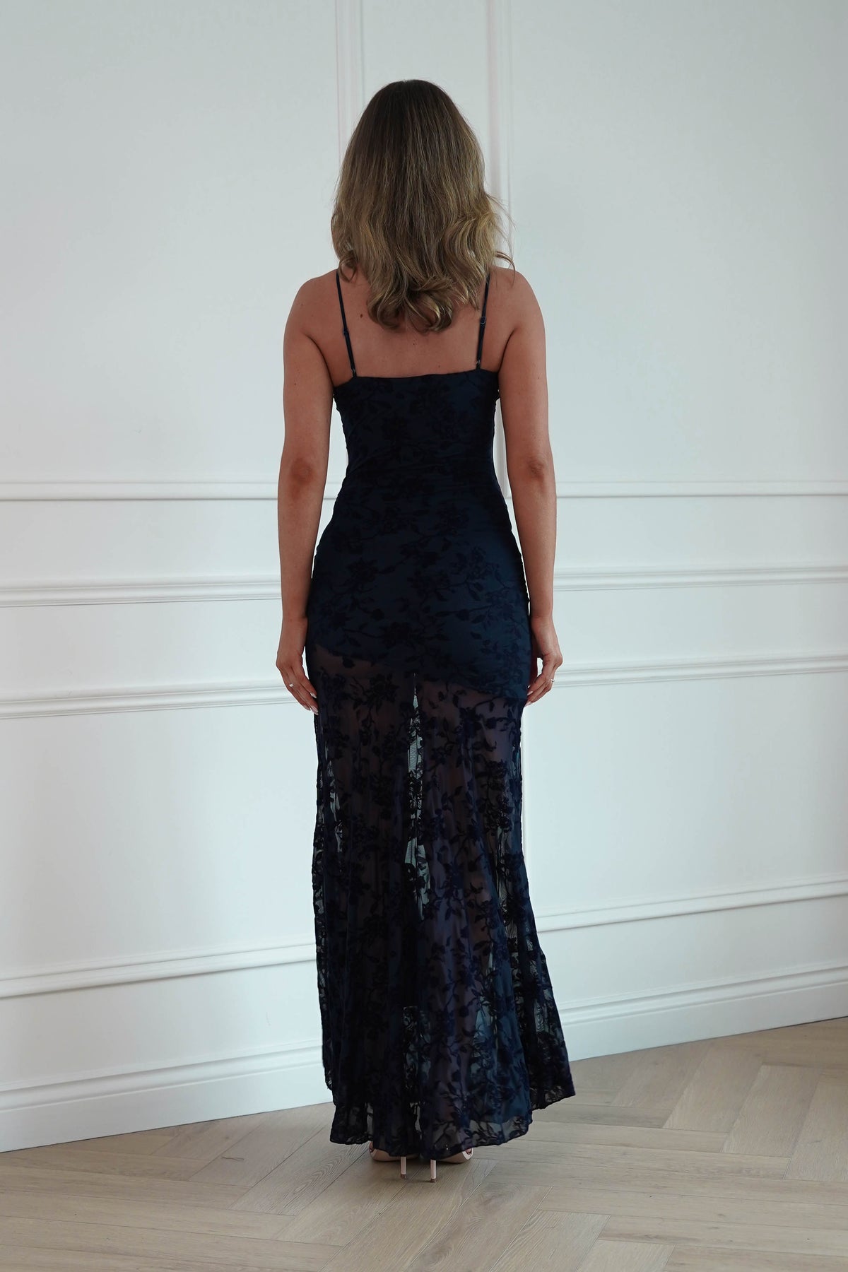 Florence Floral Lace Maxi Dress in Navy