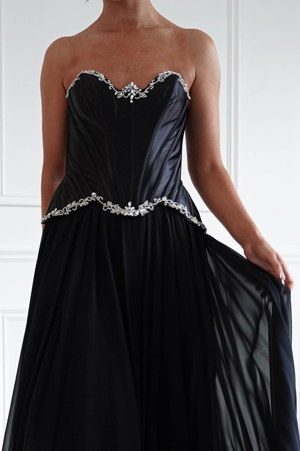 Stella Diamante Chiffon Maxi Gown in Black