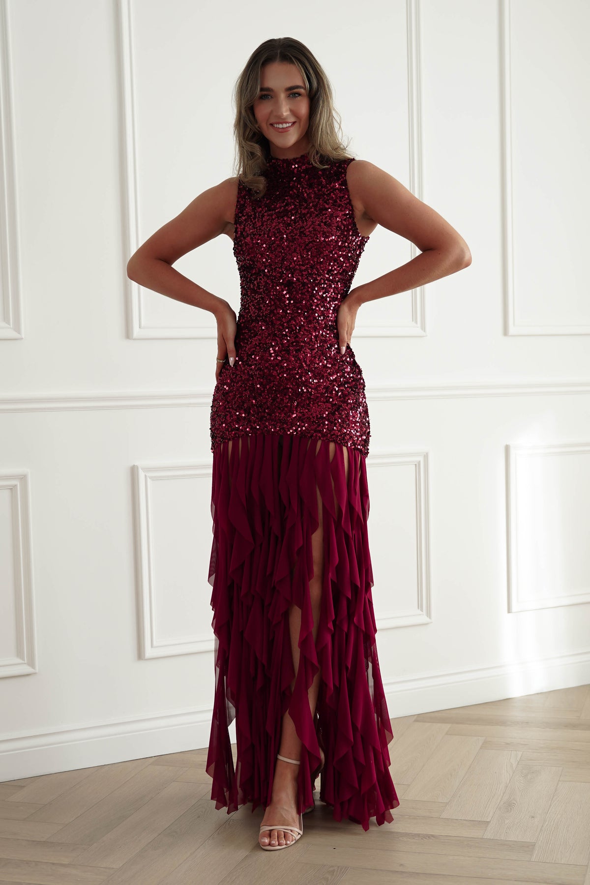 Oh Hello Clothing Women > Clothing > Dresses *DONE-F&P|521750| RED SEQUIN DRESSWUTH RUFFLE SKRIT (Copy)