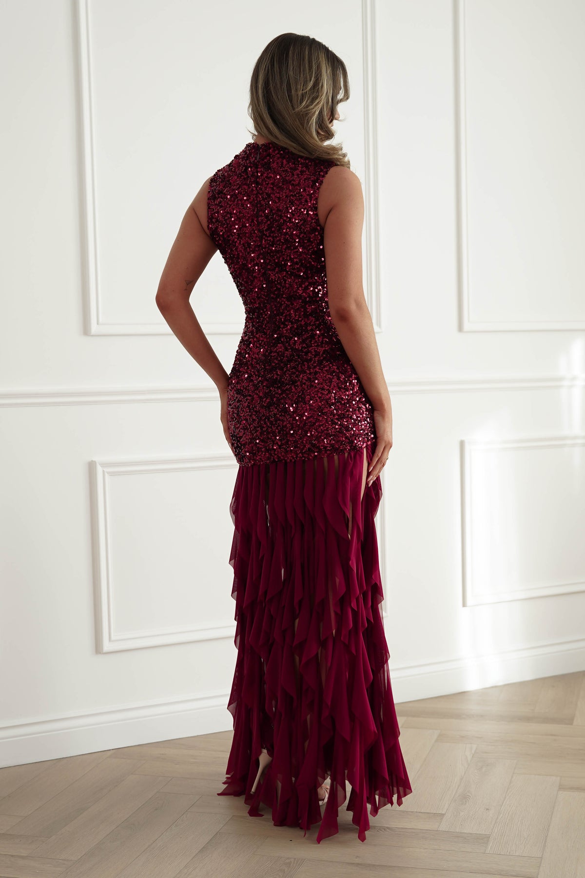 Oh Hello Clothing Women > Clothing > Dresses *DONE-F&P|521750| RED SEQUIN DRESSWUTH RUFFLE SKRIT (Copy)