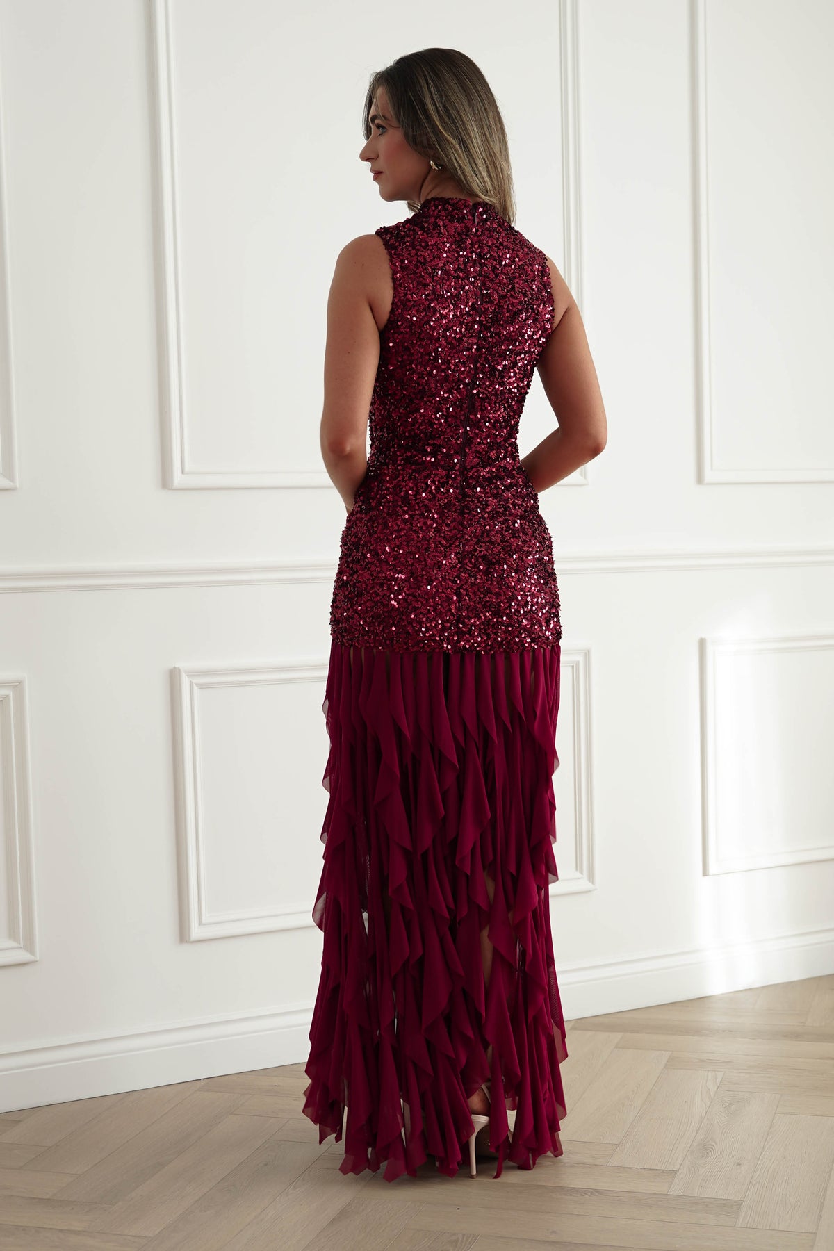 Oh Hello Clothing Women > Clothing > Dresses *DONE-F&P|521750| RED SEQUIN DRESSWUTH RUFFLE SKRIT (Copy)