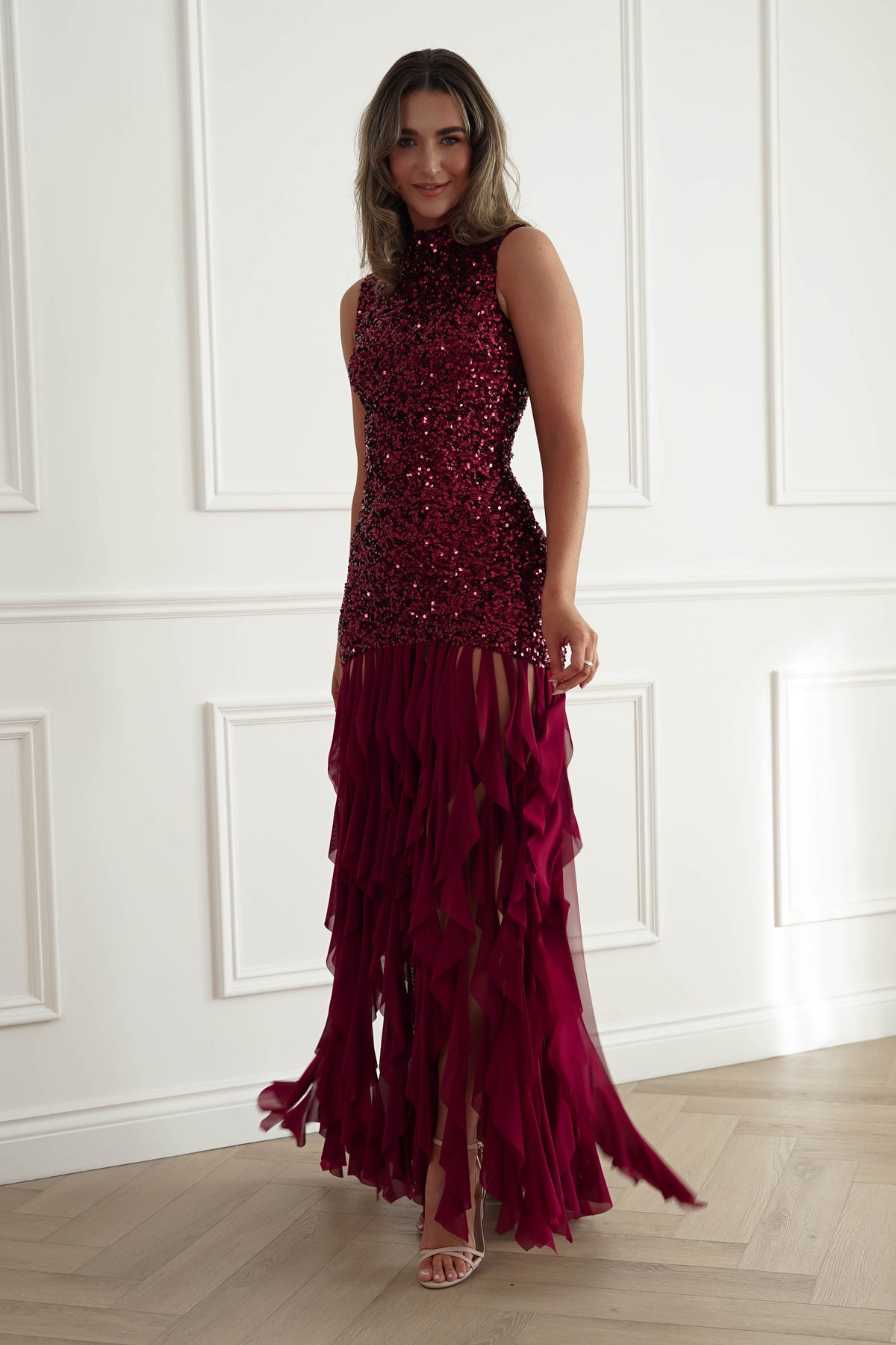 Oh Hello Clothing Women > Clothing > Dresses *DONE-F&P|521750| RED SEQUIN DRESSWUTH RUFFLE SKRIT (Copy)