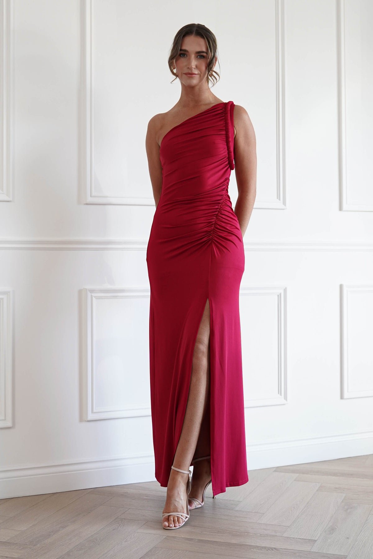 Emery One Shoulder Maxi Dress in Wine