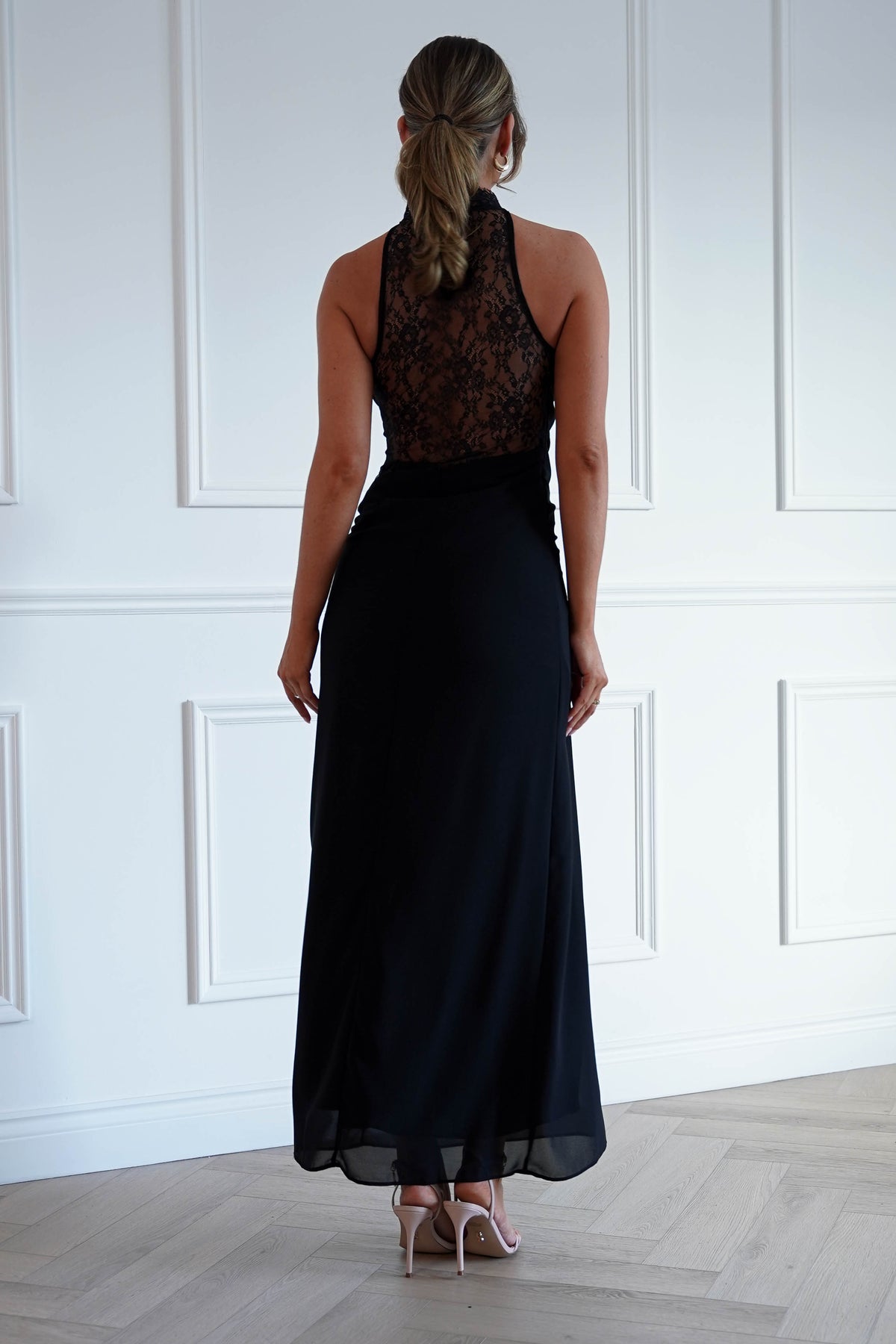 Clarisse Lace Maxi Dress in Black