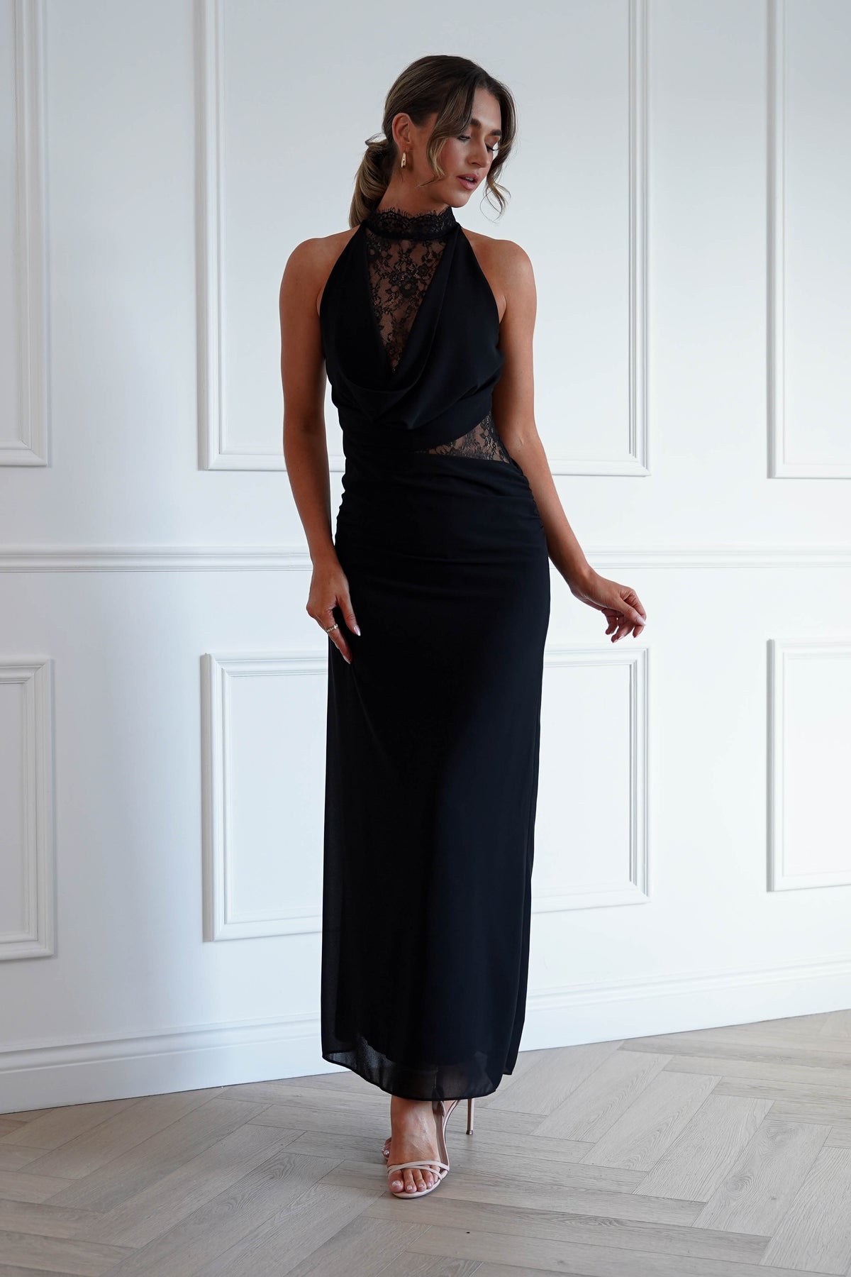 Clarisse Lace Maxi Dress in Black