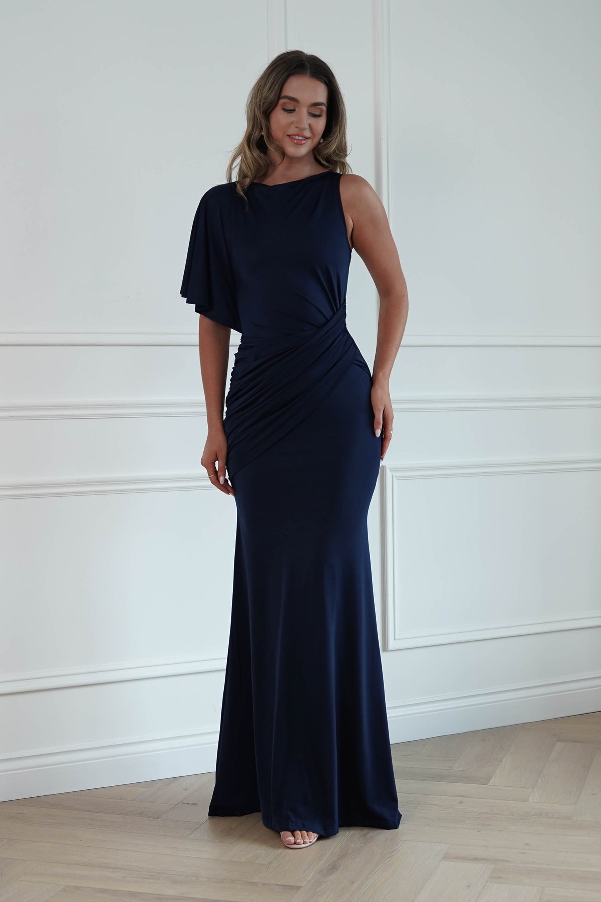 Oh Hello Clothing Women > Clothing > Dresses * DONE - MANIJU | MM24618|NAVY ONE SHOULDER DRESS