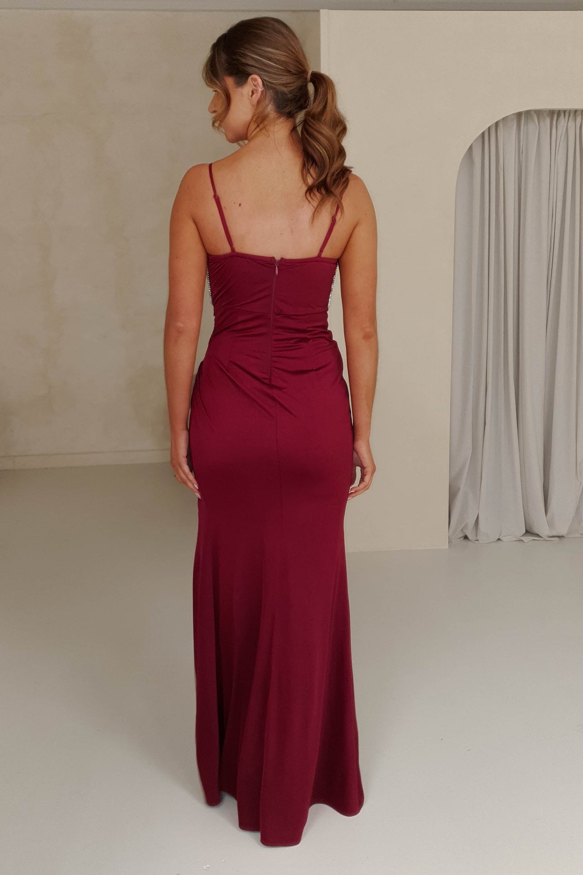 * DONE - MF22076 WINE DIAMANTE GOWN | Wine ***MANIJU Nera-Oh Hello Clothing