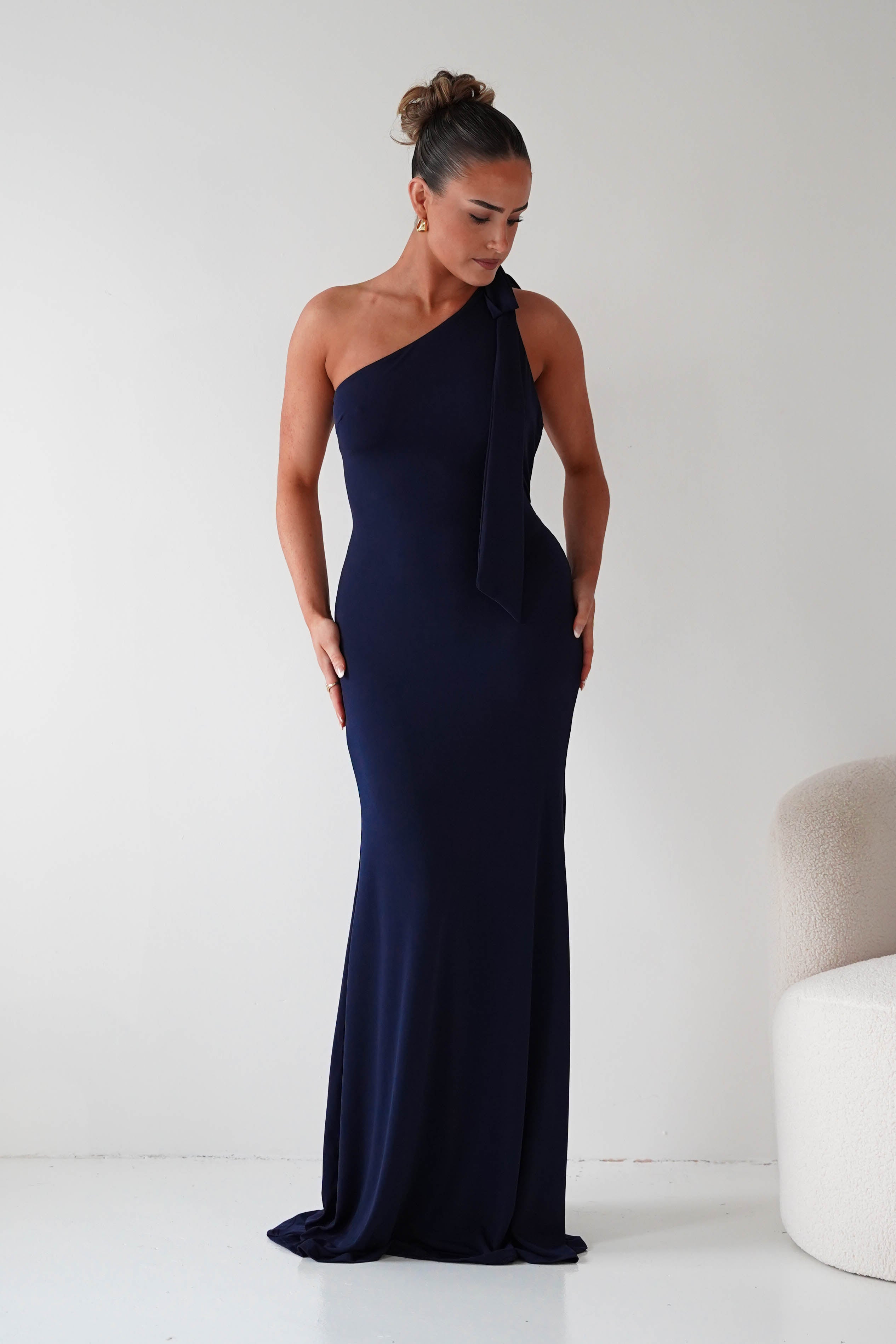 Seraphine Backless Tie Bodycon Maxi Gown | Navy