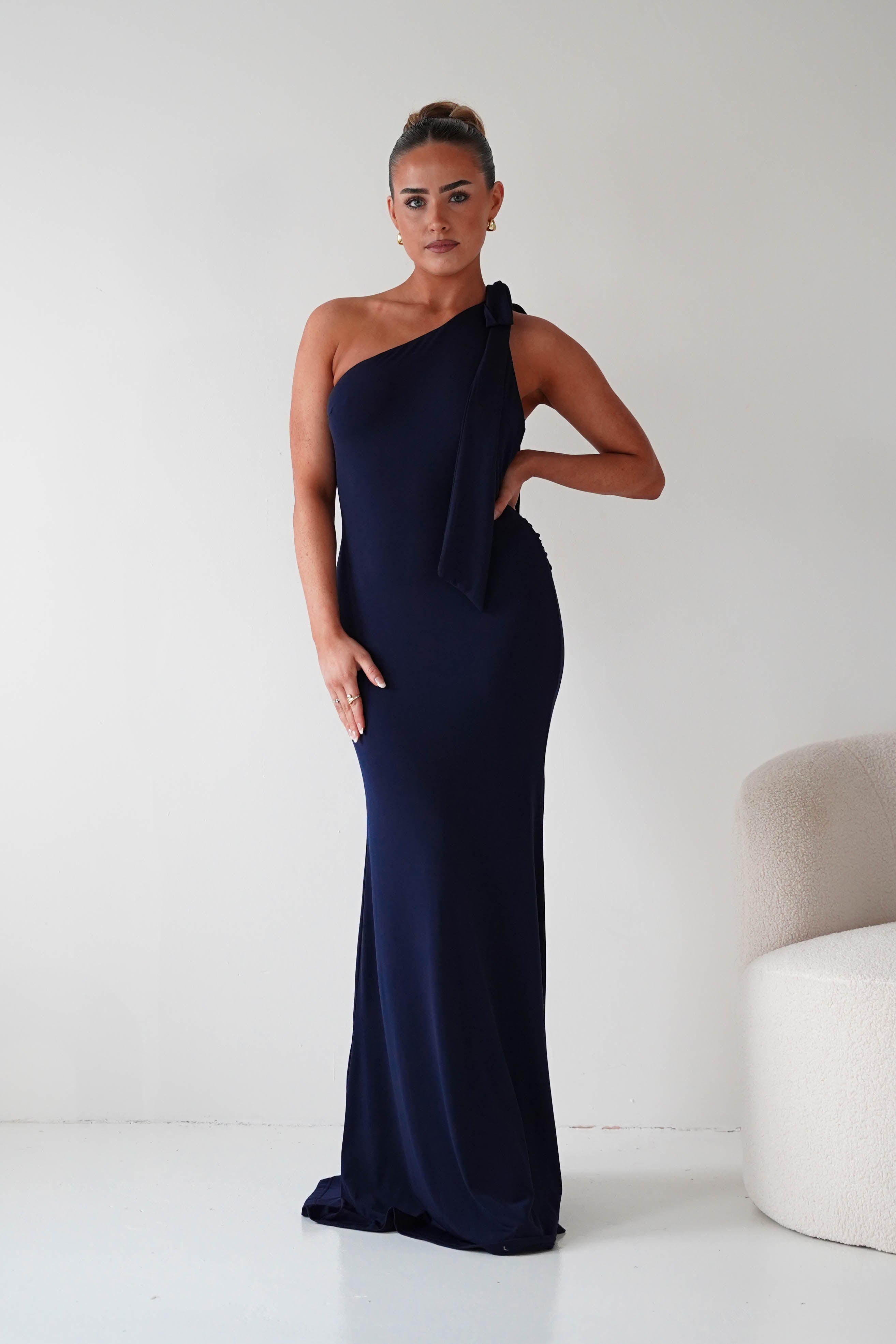 Seraphine Backless Tie Bodycon Maxi Gown | Navy