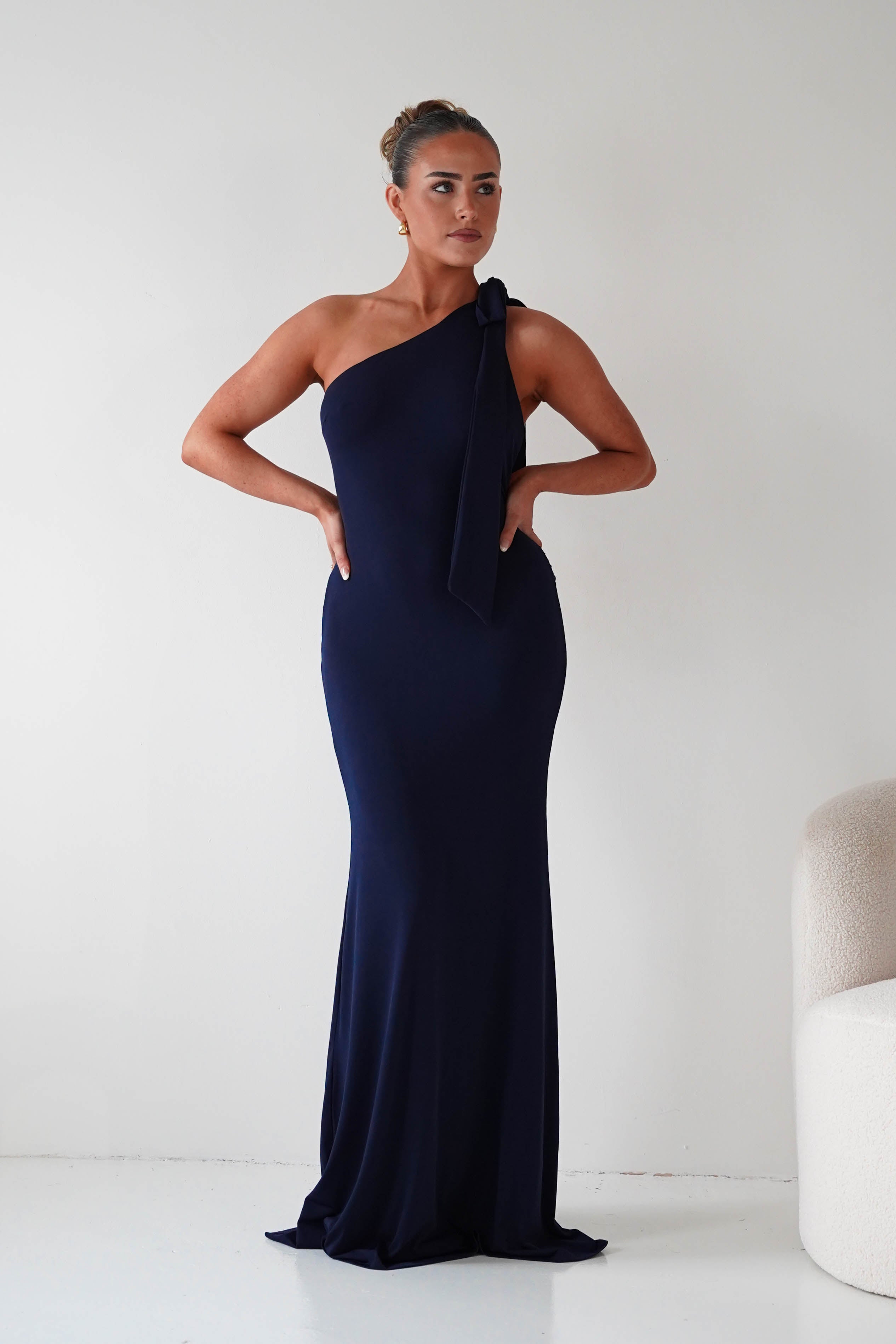 Seraphine Backless Tie Bodycon Maxi Gown | Navy