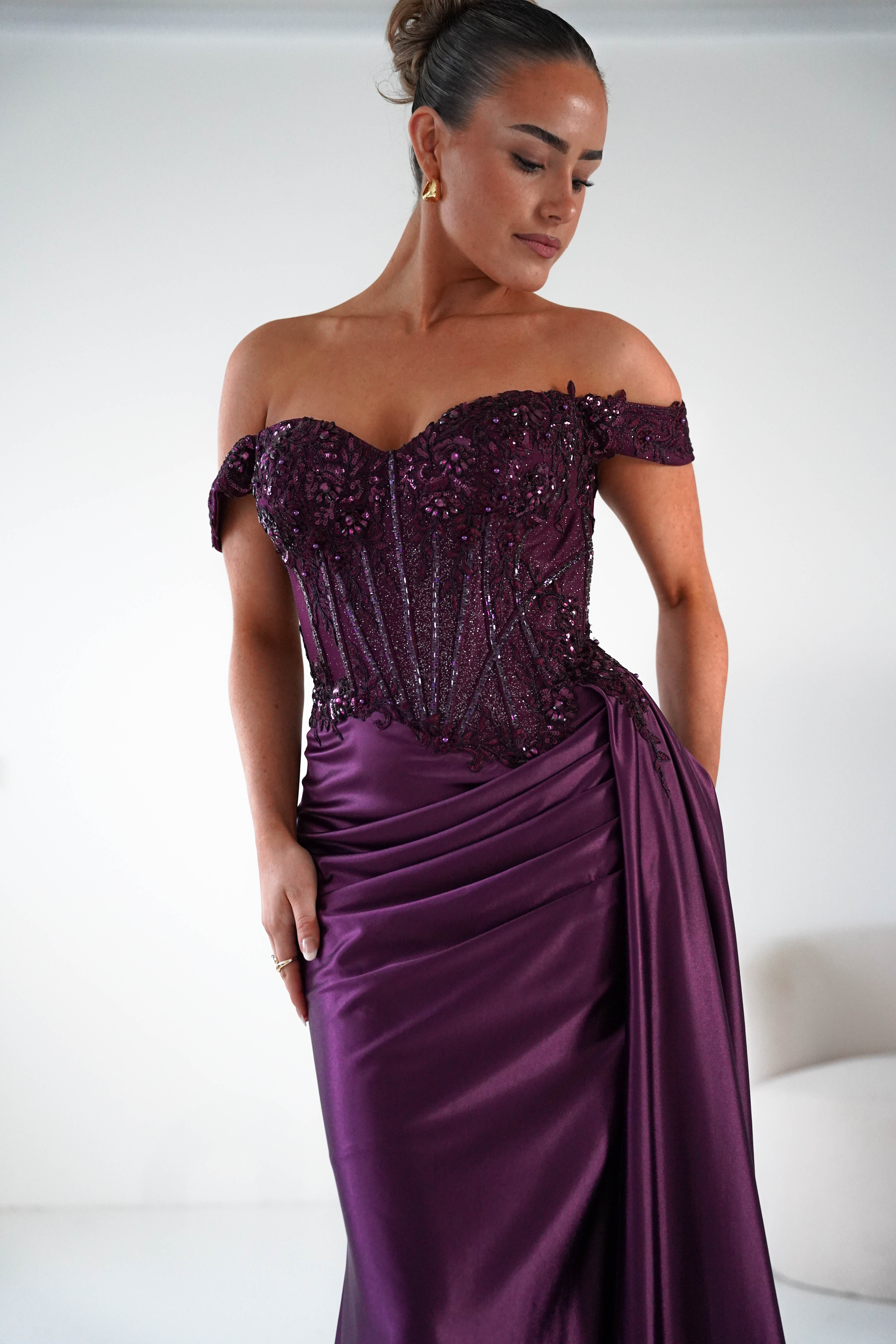 Marsela Lace Bodice Gown | Eggplant
