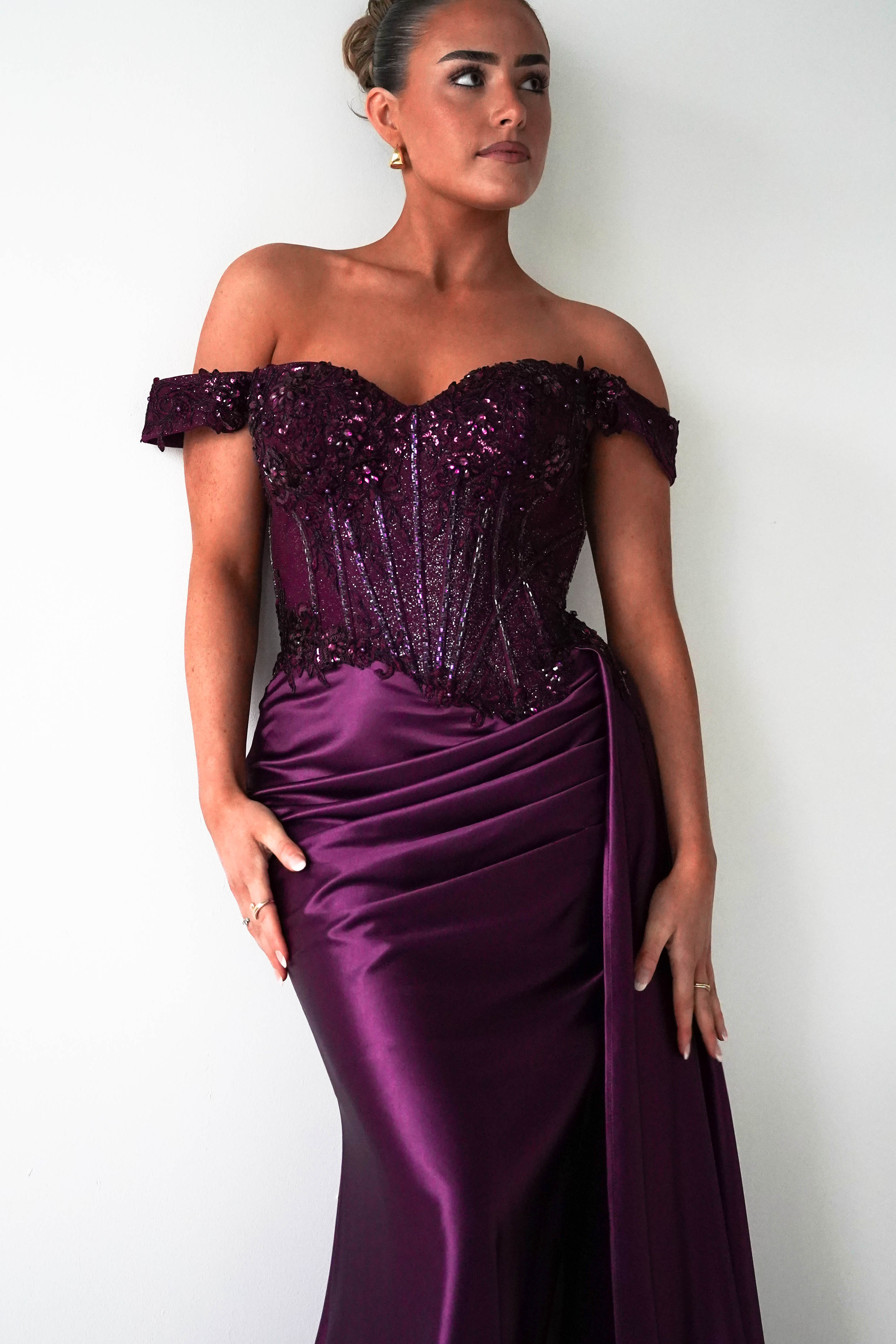 Marsela Lace Bodice Gown | Eggplant