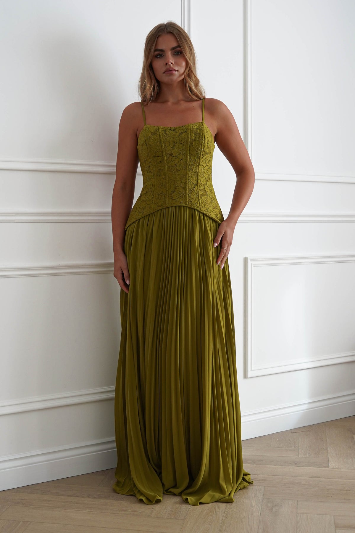 Victoria Dropped Peplum Maxi Dress | Olive Green