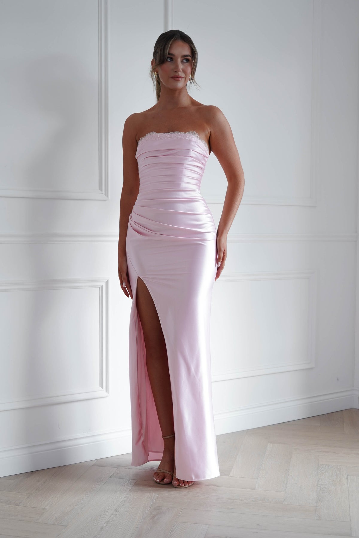 Flo Satin Lace Detail Maxi Dress | Pink