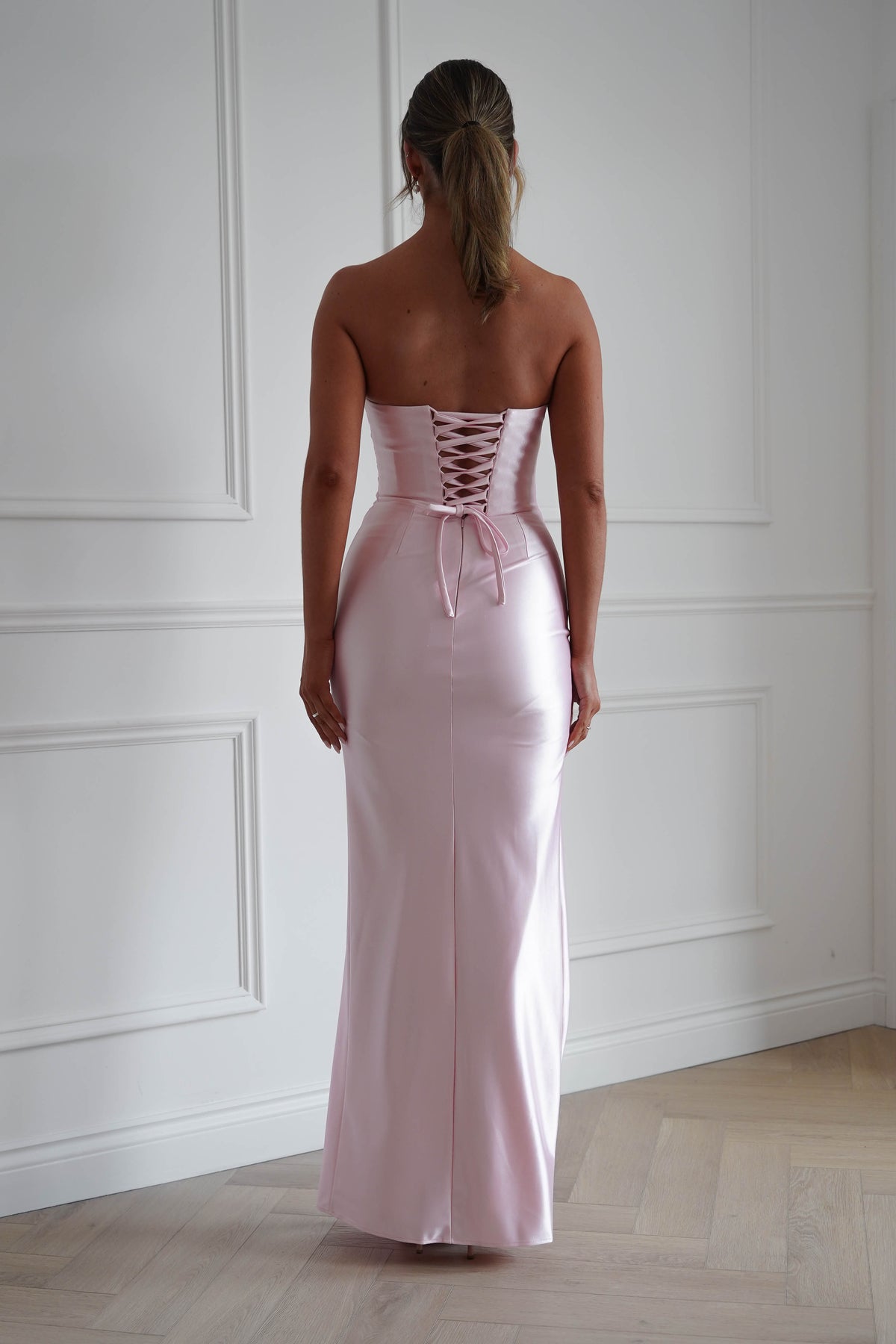 Flo Satin Lace Detail Maxi Dress | Pink